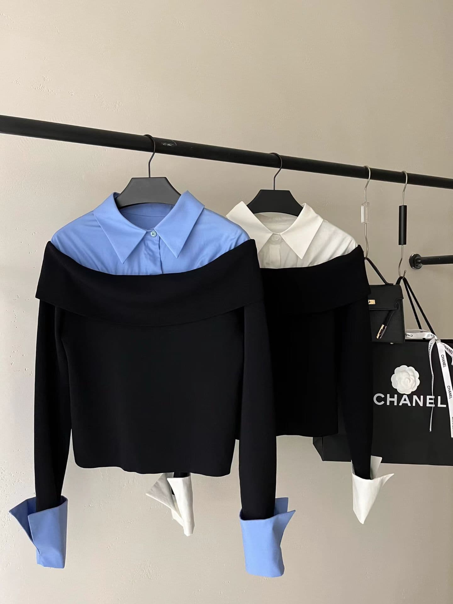 프랑스식 레트로 페이크 레이어드 배색 POLO 칼라 여성 셔츠 이른 봄 디자인 센스 볼륨 측면 커프스 몸매 가꾸기 슬림해 보이는 맨위 상세 이미지 5