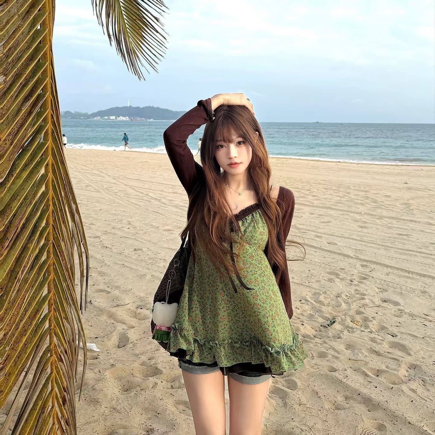한 부서 패션 캐주얼 전원 바람 꽃무늬 패치워크 슬립 여성 의류 여름 스택 착용 자외선 차단 오픈 가디건 맨위 투피스 세트 이미지 5