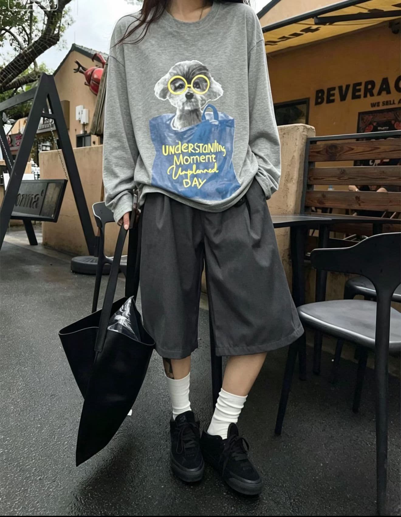 한국 동대문 여름 새로운 한 스타일 강아지 프린트 라운드 넥 긴팔 티셔츠 여성 루즈핏 다용도 자외선 차단 맨위 상세 이미지 1