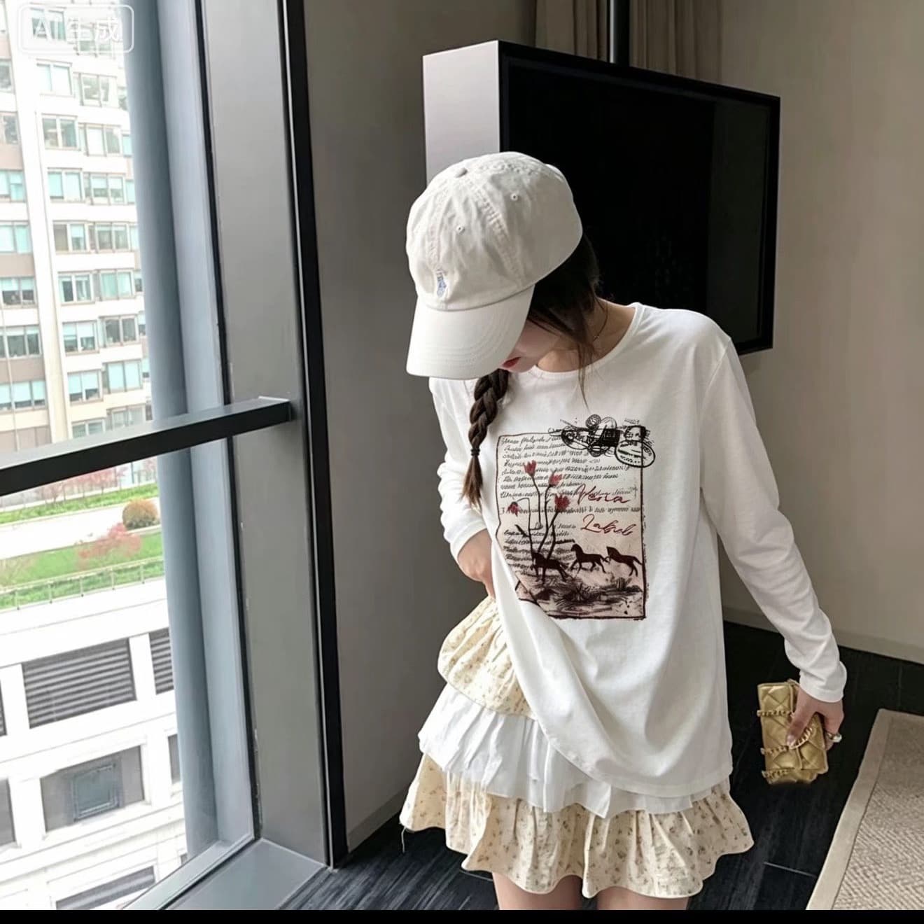 열세 개 디자인 센스 뒤로 스트랩 보트넥 긴팔 티셔츠 여성 여름 루즈핏 패션 외국 가스 맨위 이미지 2