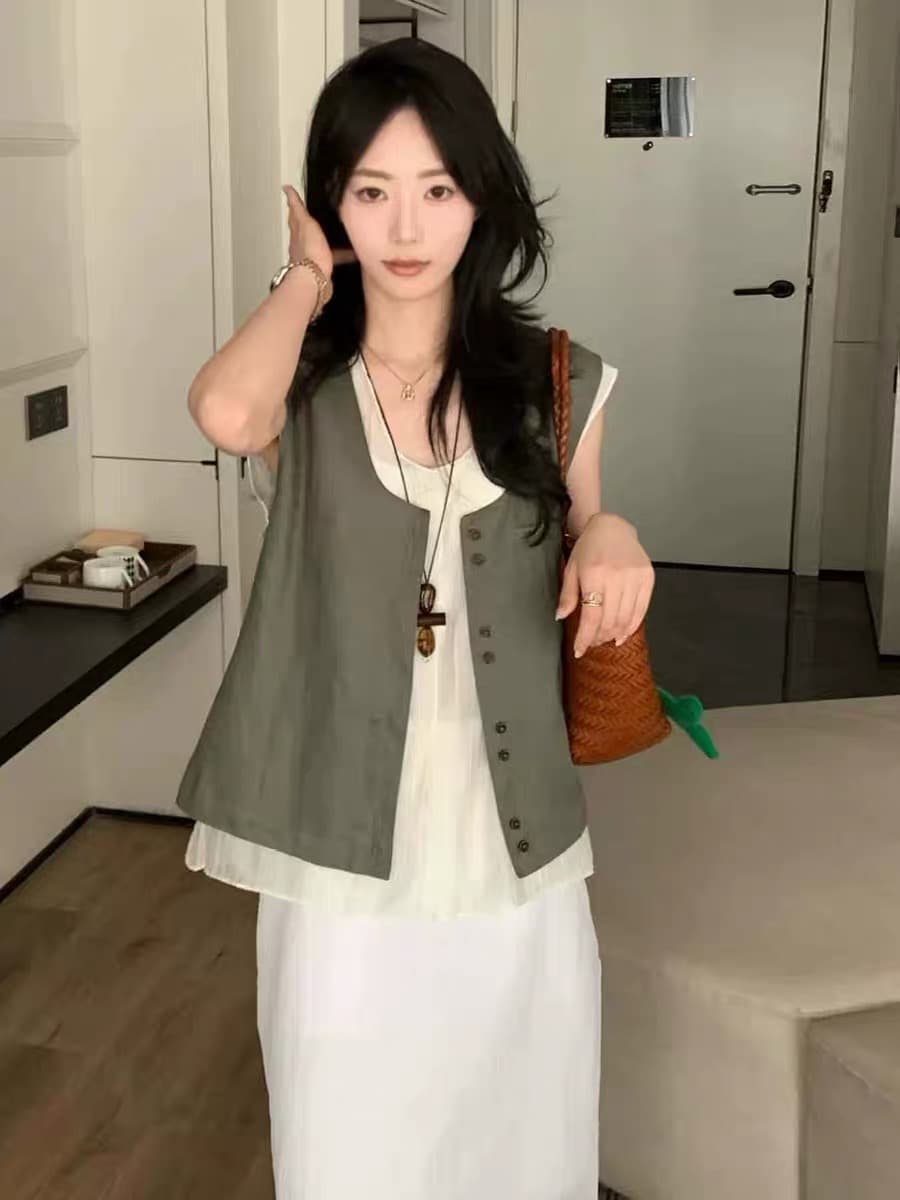 한 부서 오래된 돈 바람 두 조각 원하는 아마 조끼 여자 2026 여름 디자인 센스 얇은 스타일 통기성 외부 가져 가라. 조끼 맨위 상세 이미지 3