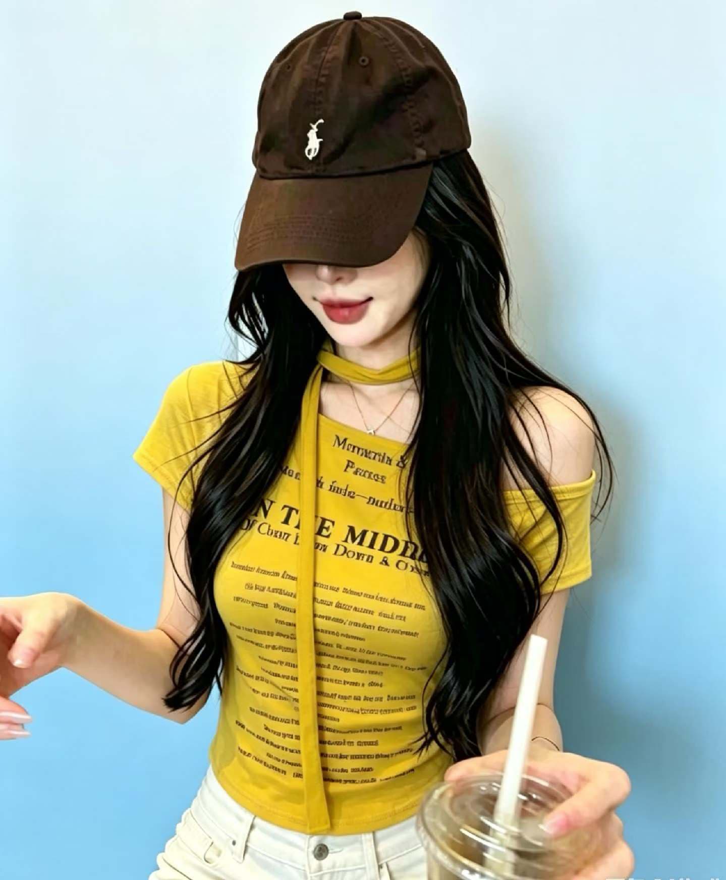 아메리칸 핫걸 센스 비스듬한 칼라 성별 오프숄더 반팔 티셔츠 여성 2026 여름 새로운 벨트 목도리 리본 상세 이미지 6