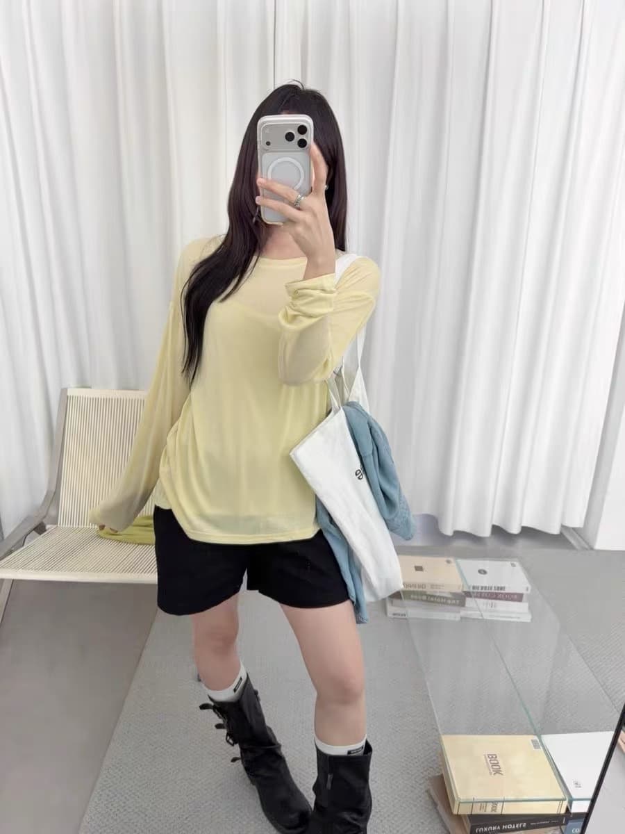 여름 한 부서 캐주얼 미니멀리즘 단색 인터넷 에디션 뒤로 조심해. 함장 소매 얇은 스타일 태양 보호 셔츠 티셔츠 여성 상세 이미지 4