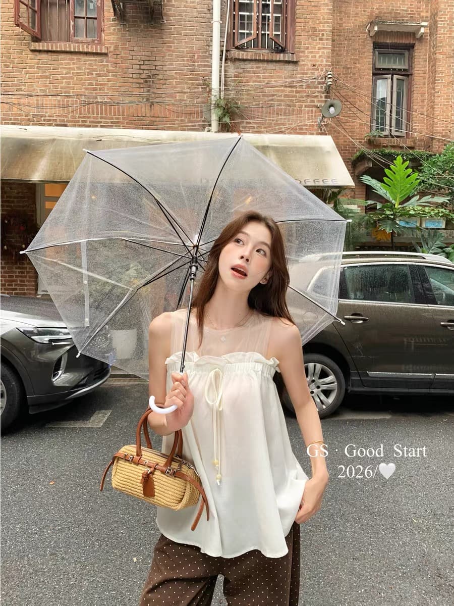 2026 봄 여름 켜기 새로운 한 부서 부드러운 달콤함 망사 패치워크 인형 작은 셔츠 여성 여름 이미지 4