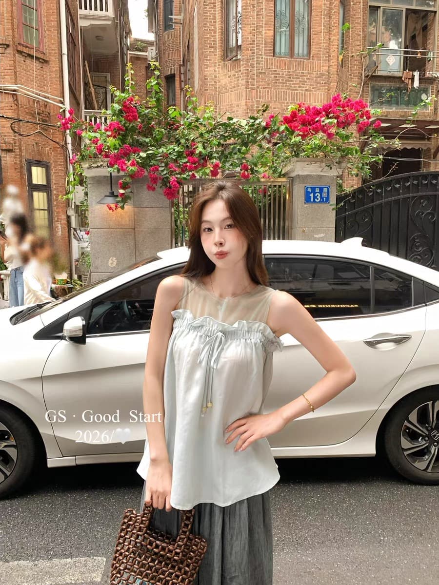 2026 봄 여름 켜기 새로운 한 부서 부드러운 달콤함 망사 패치워크 인형 작은 셔츠 여성 여름 상세 이미지 6