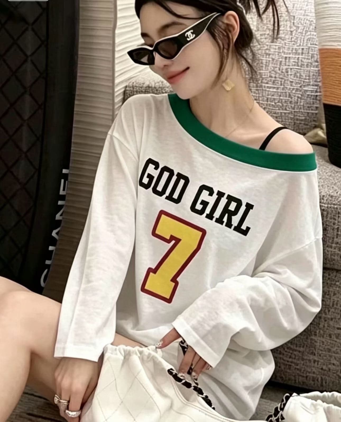 여름 새로운 한국 스타일 루즈핏 시간 아직도 느낌 다용도 슬림해 보이는 외국 가스 오프숄더 배색 긴팔 자외선 차단 티셔츠 여성 트렌디 상세 이미지 5