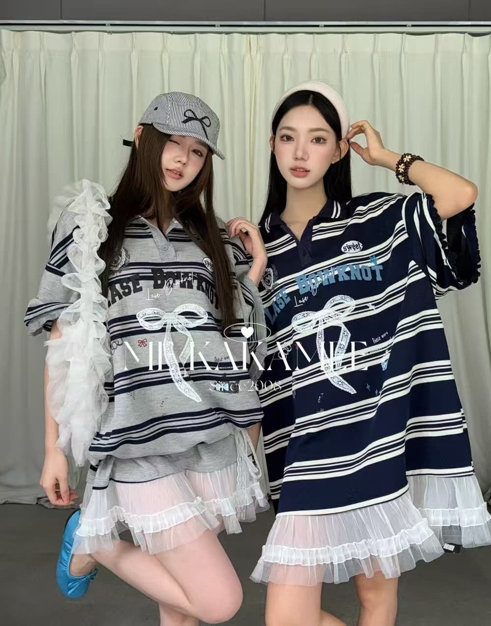 2026 봄 여름 새로운 한 나비 매듭 패치워크 레이스 밑단 무거운 작업 POLO 칼라 반팔 티셔츠 드레스 이미지 2