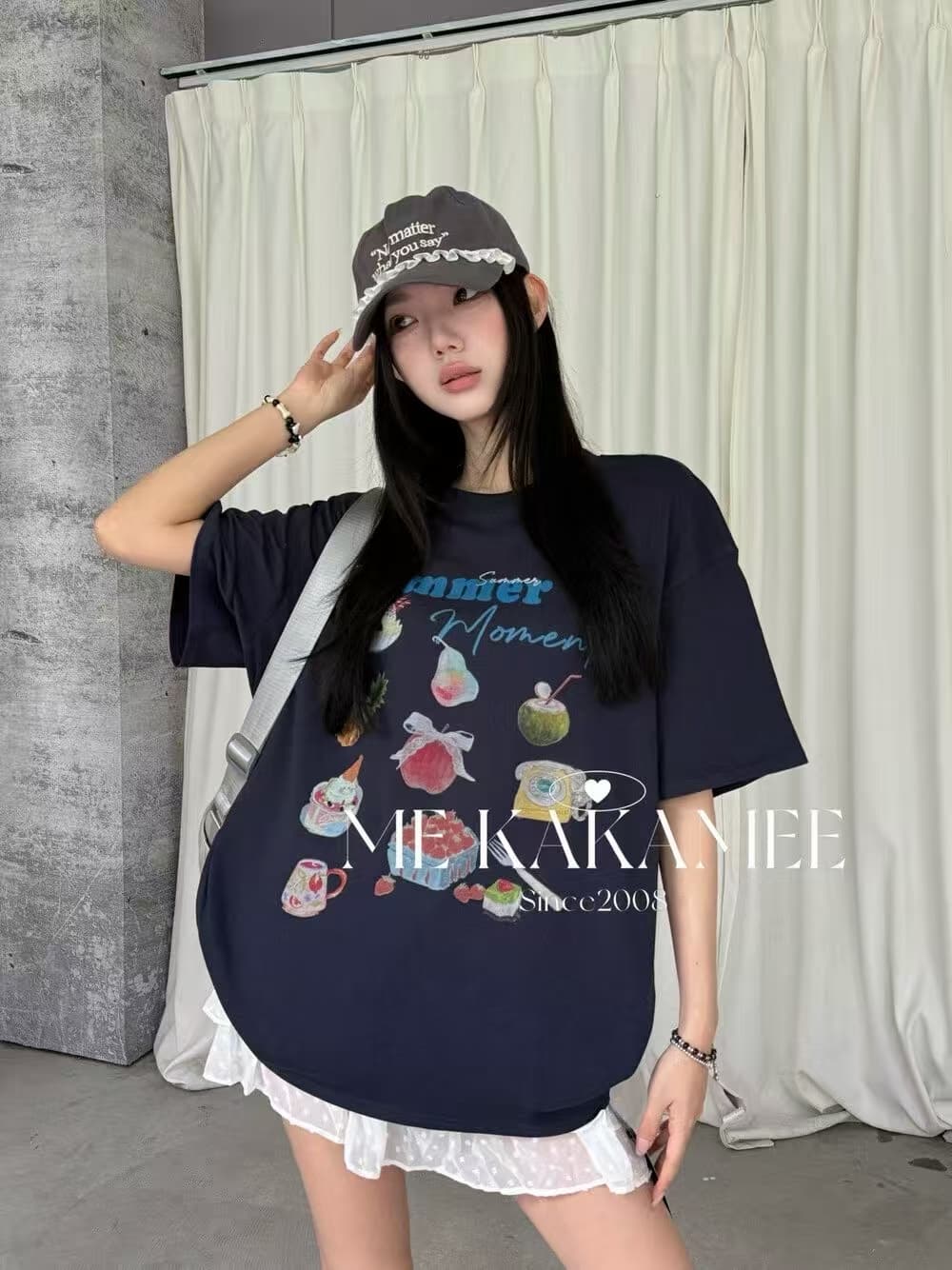 아메리칸 레트로 반팔 티셔츠 여성 26 새로운 여름 루즈핏 대 에디션 차가운 여름 과일 채 사출하다 맨위 이미지 2