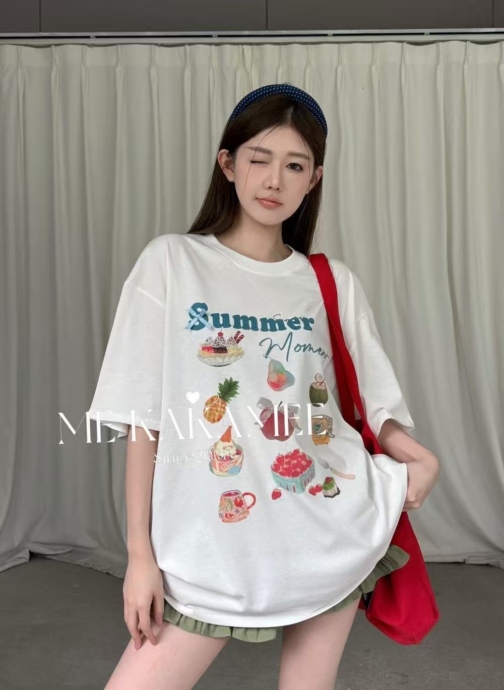 아메리칸 레트로 반팔 티셔츠 여성 26 새로운 여름 루즈핏 대 에디션 차가운 여름 과일 채 사출하다 맨위 이미지 4
