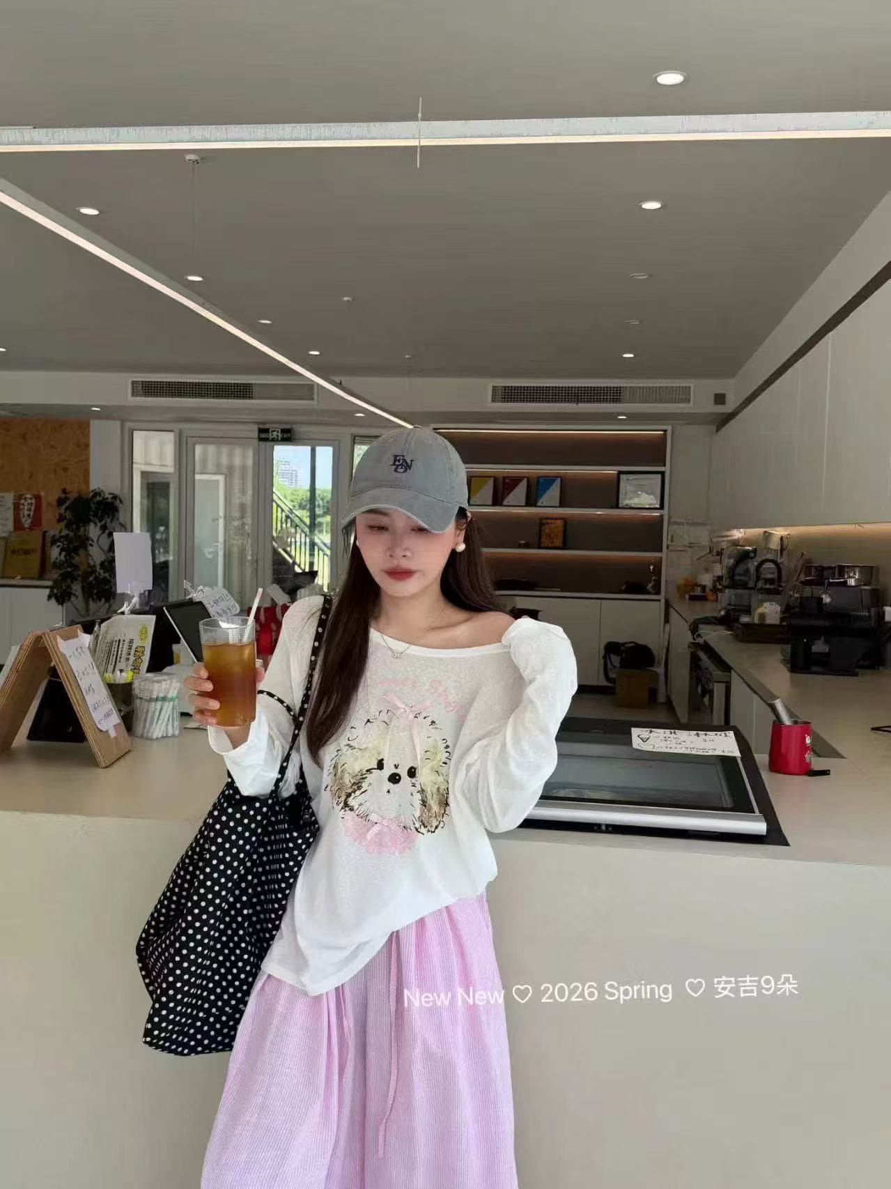 여름 캐주얼 바람 맨위 얇은 스타일 자외선 차단 블라우스 에어컨 셔츠 강아지 프린트 나비 매듭 비스듬한 어깨 긴팔 티셔츠 여성 상세 이미지 1