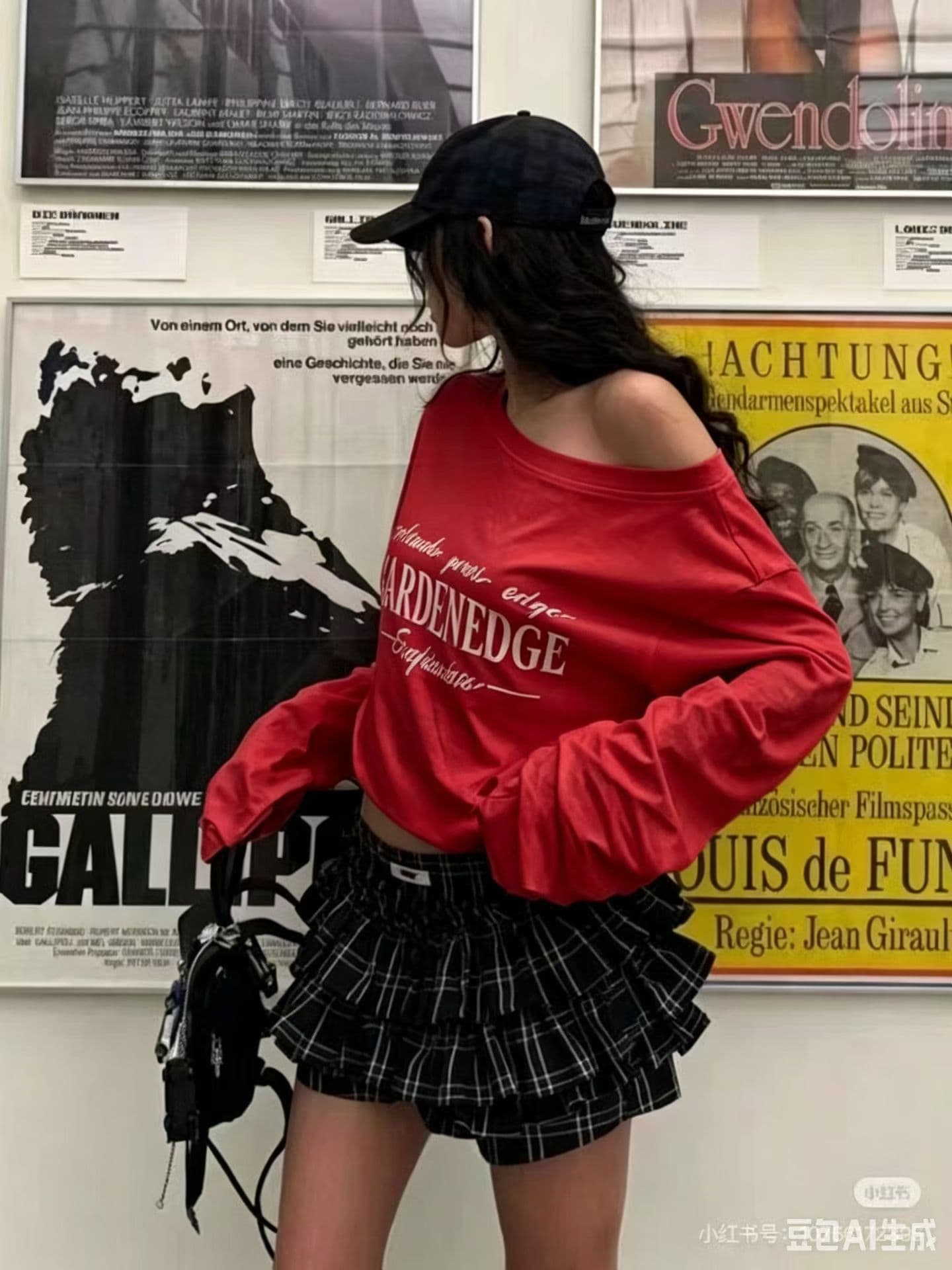 패션 다용도 루즈핏 슬림해 보이는 알파벳 프린트 비스듬한 어깨 밑단 거친 가장자리 긴팔 자외선 차단 티셔츠 여성 상세 이미지 2