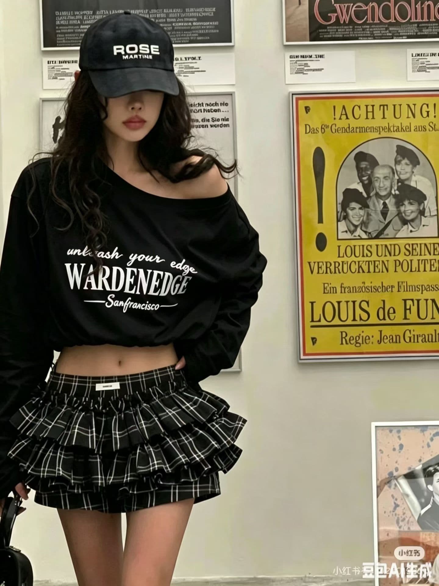 패션 다용도 루즈핏 슬림해 보이는 알파벳 프린트 비스듬한 어깨 밑단 거친 가장자리 긴팔 자외선 차단 티셔츠 여성 상세 이미지 5