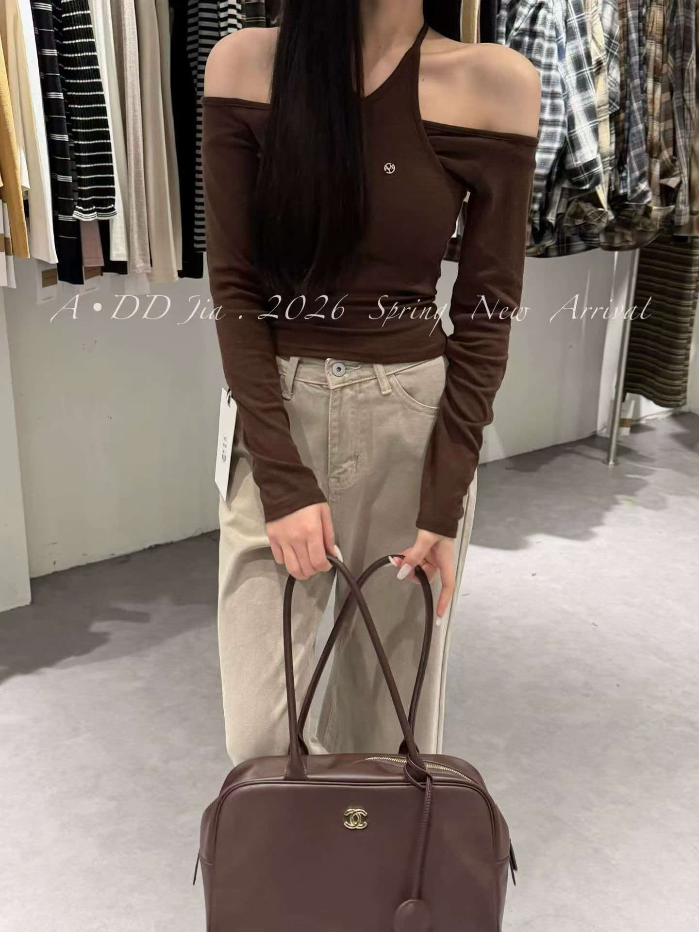 가을 새로운 한 부서 순수한 욕망 바람 행침 목 슬립 페이크 레이어드 티셔츠 핫걸 오프숄더 긴팔 맨위 상세 이미지 6