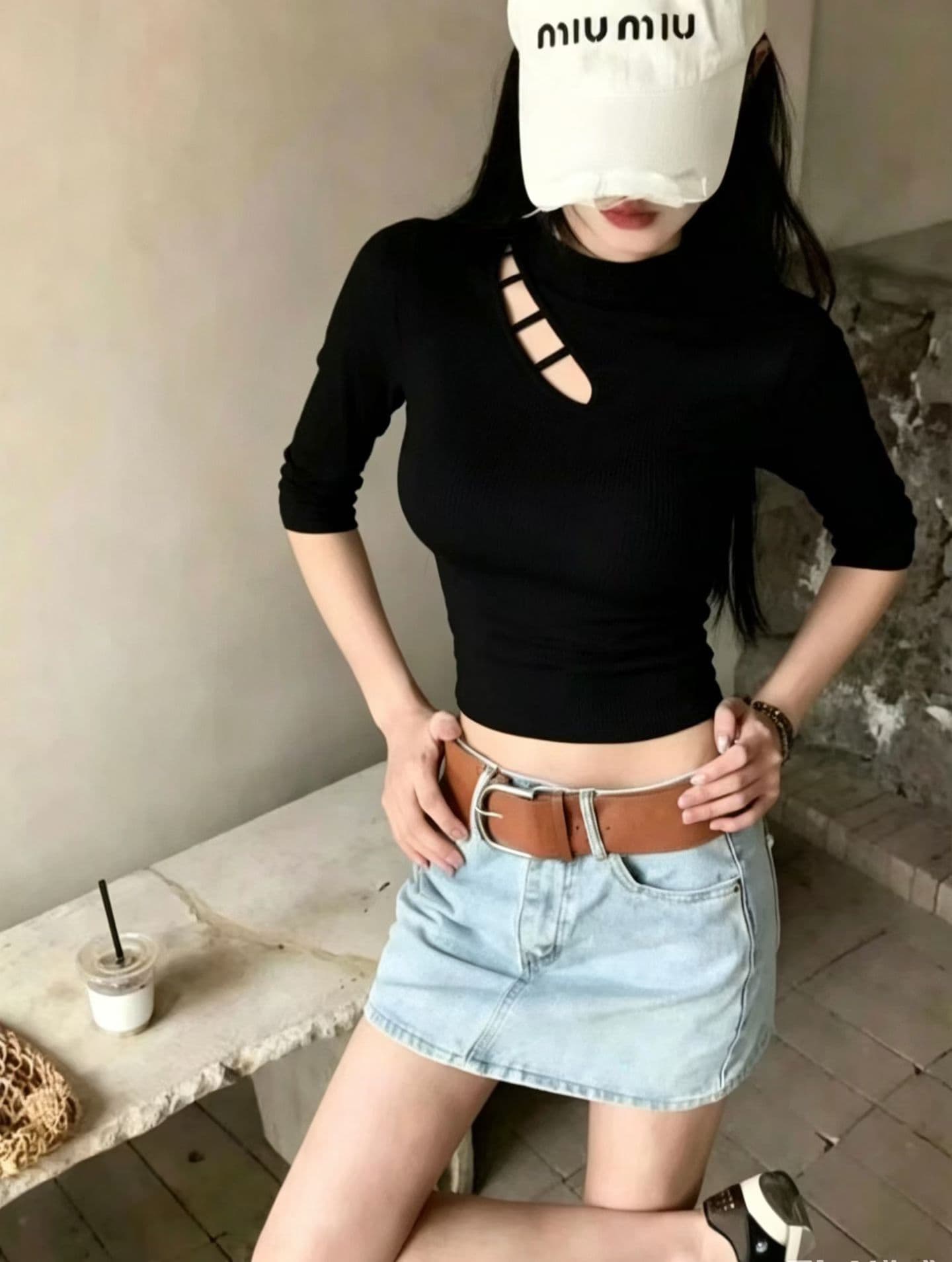 순수한 욕망 심장 기계 홀로우 아웃 반하이넥 중간 소매 기본 셔츠 여성 몸매 가꾸기 슬림해 보이는 기본 셔츠 맨위 상세 이미지 4