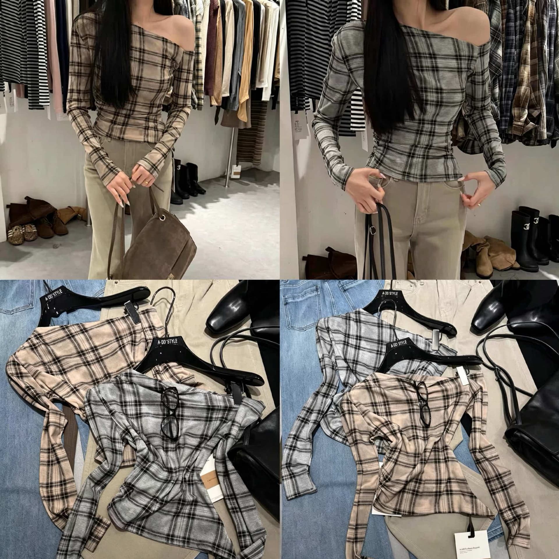 한 부서 레트로 느긋한 바람 오프숄더 체크무늬 작은 셔츠 여성 26 이른 가을 디자인 센스 셔츠 상세 이미지 5