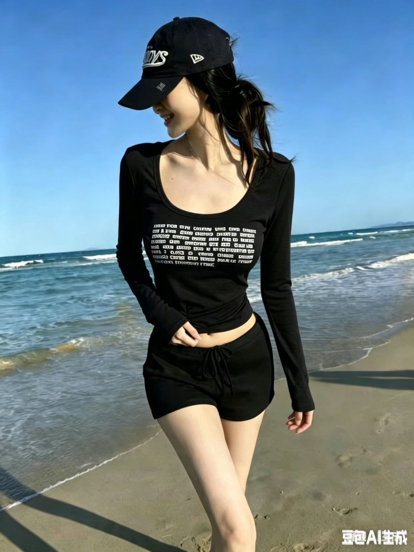 열세 개 2026 새로운 패션 다용도 알파벳 프린트 광장 칼라 백리스 긴팔 티셔츠 몸매 가꾸기 슬림해 보이는 맨위 이미지 3