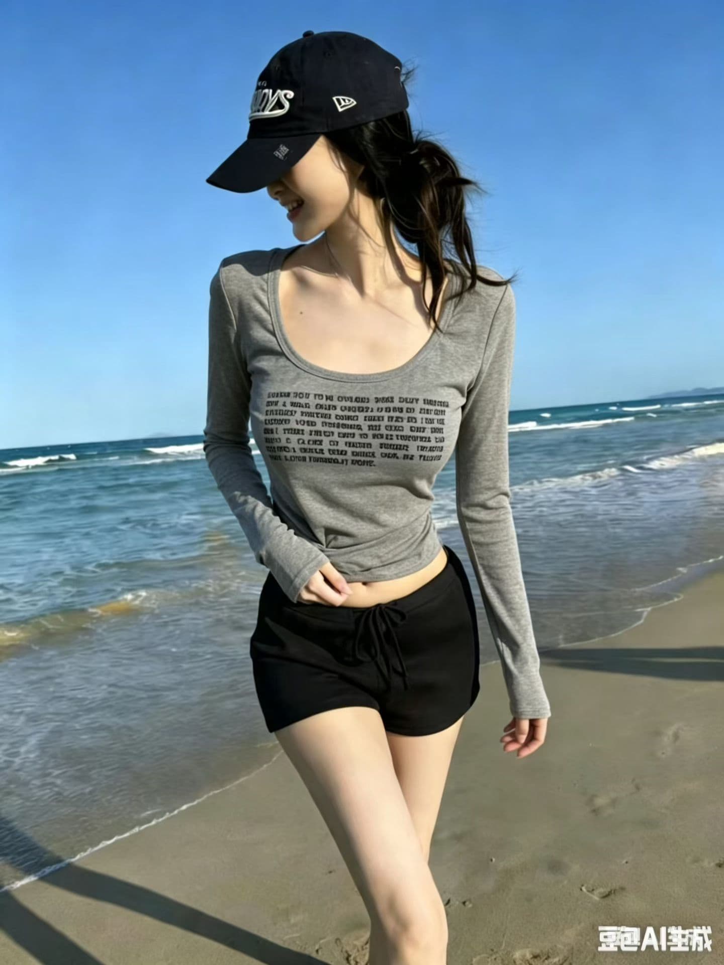 열세 개 2026 새로운 패션 다용도 알파벳 프린트 광장 칼라 백리스 긴팔 티셔츠 몸매 가꾸기 슬림해 보이는 맨위 상세 이미지 1