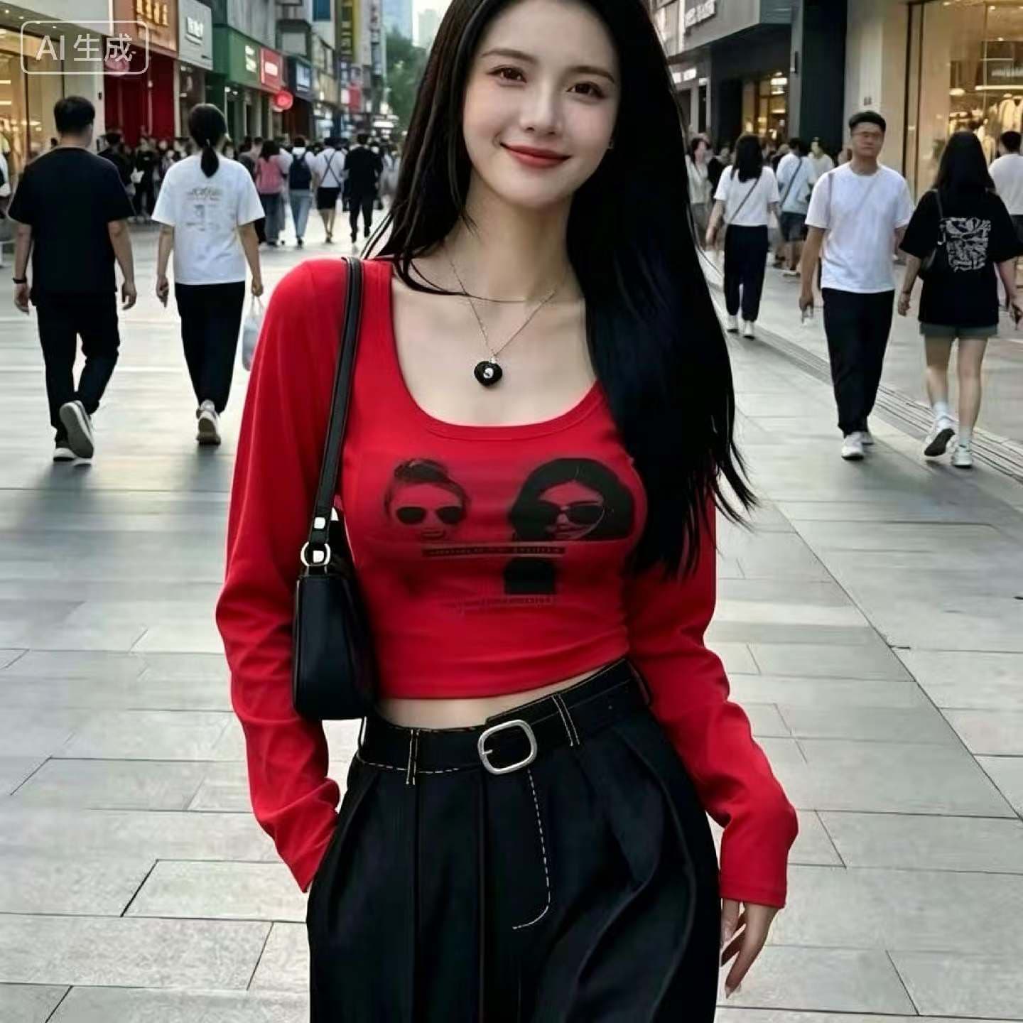 아메리칸 레트로 긴팔 티셔츠 여성 2026 가을 새로운 몸매 가꾸기 슬림해 보이는 핫걸 맨위 이미지 5