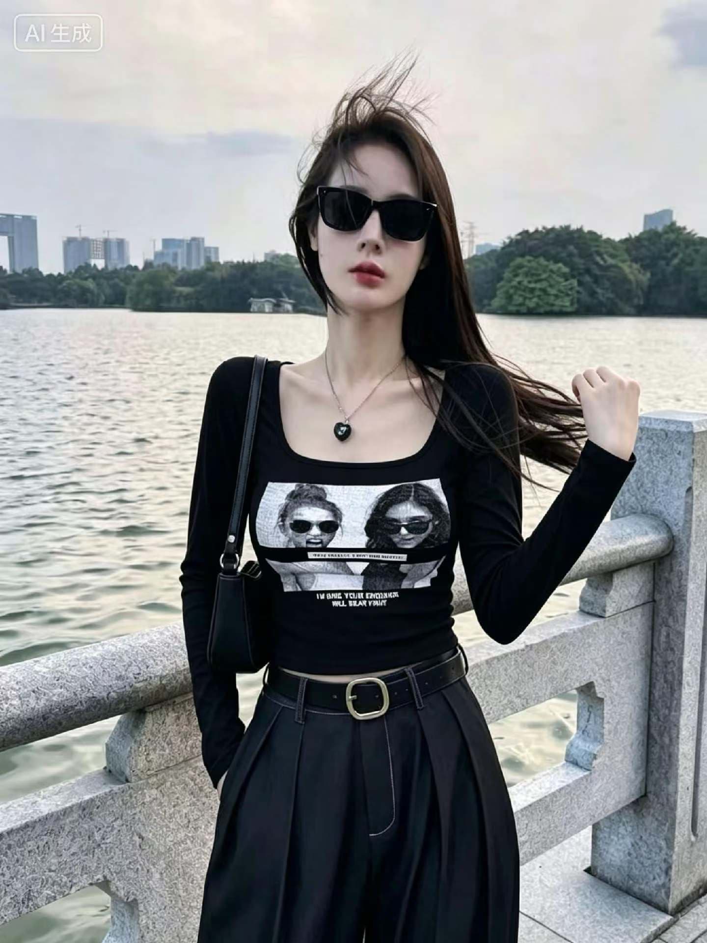 아메리칸 레트로 긴팔 티셔츠 여성 2026 가을 새로운 몸매 가꾸기 슬림해 보이는 핫걸 맨위 이미지 2