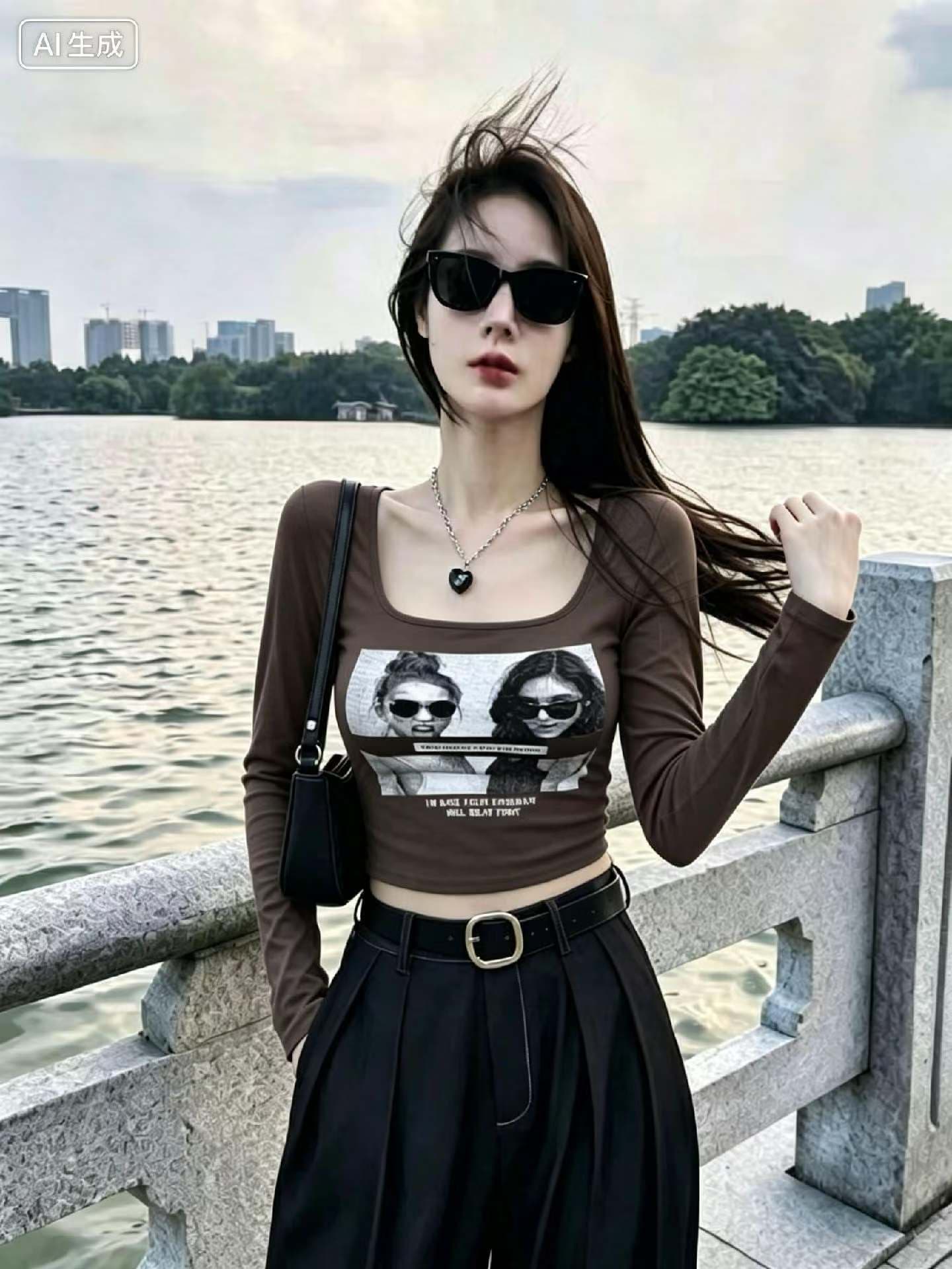 아메리칸 레트로 긴팔 티셔츠 여성 2026 가을 새로운 몸매 가꾸기 슬림해 보이는 핫걸 맨위 상세 이미지 4