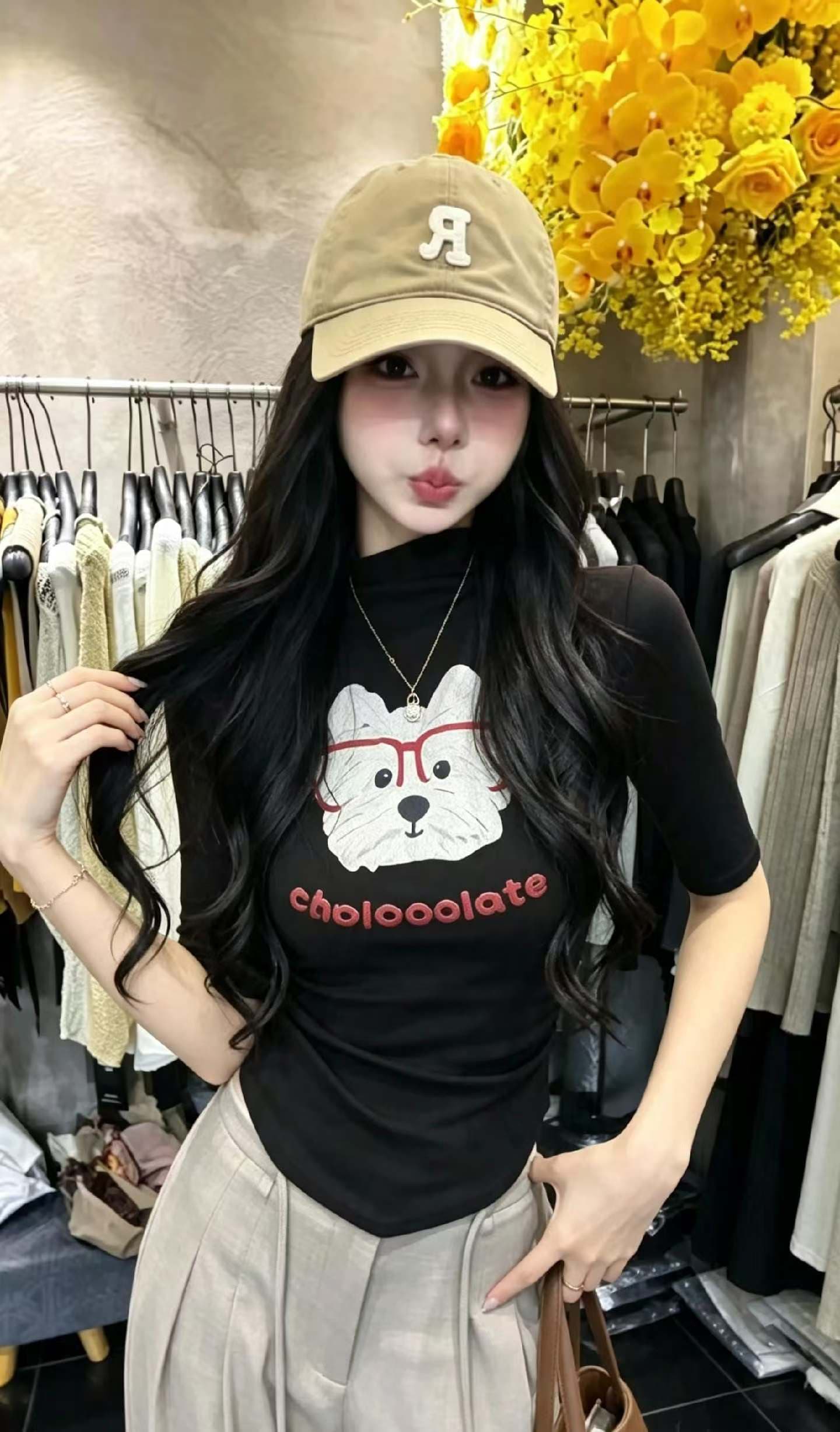 새로운 반하이넥 주름 허리 수축 중간 소매 티셔츠 몸매 가꾸기 슬림해 보이는 순수한 욕망 인사이드 가져 가라. 기본 셔츠 외국 가스 맨위 상세 이미지 3
