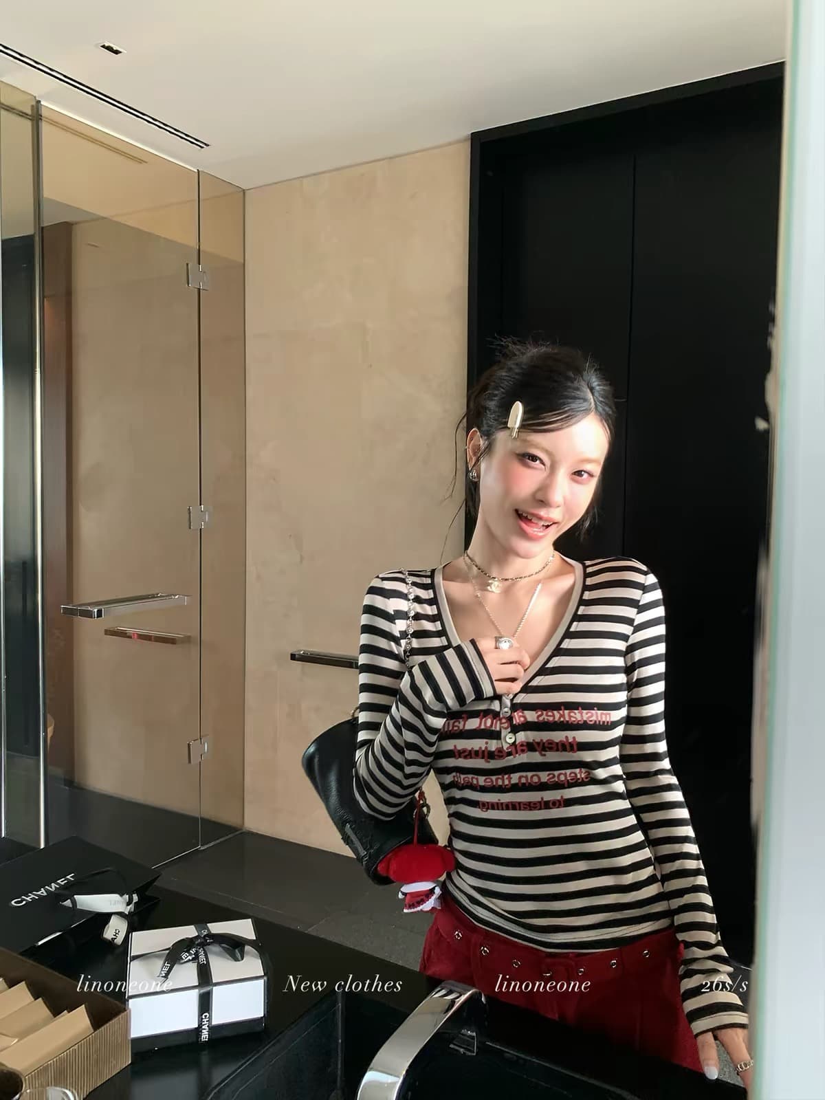 2026 이른 가을 새로운 u 칼라 버드 나무 못 패션 다용도 긴팔 티셔츠 맨위 여성 상세 이미지 1