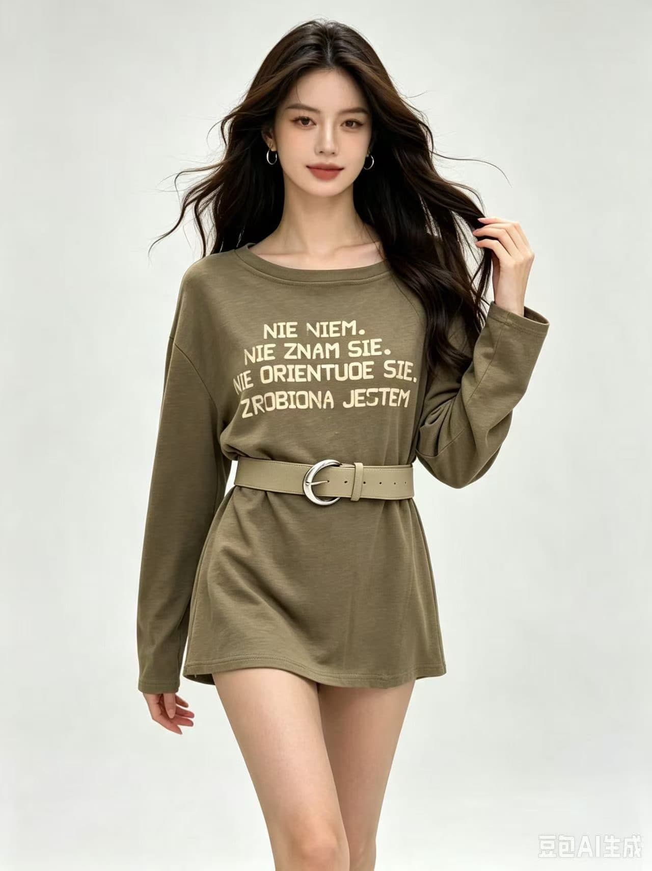 2016 이른 가을 한국 스타일 루즈핏 슬림해 보이는 다용도 알파벳 프린트 비스듬한 어깨 긴팔 티셔츠 여성 셔츠 벨트 포함
