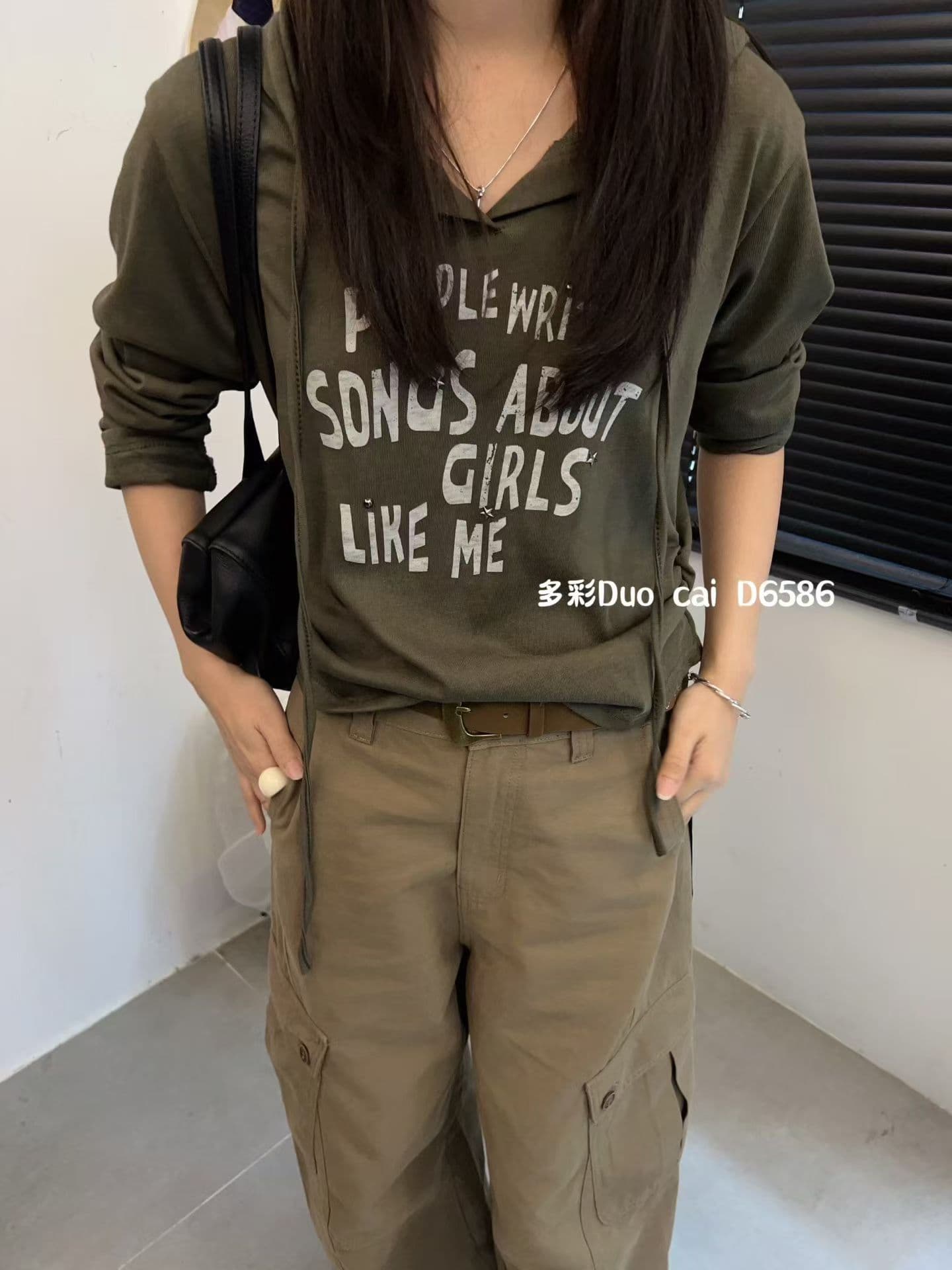 게으른 면 이른 가을 새로운 외국 가스 슬림해 보이는 알파벳 프린트 후드 긴팔 티셔츠 여성 ins 상세 이미지 3