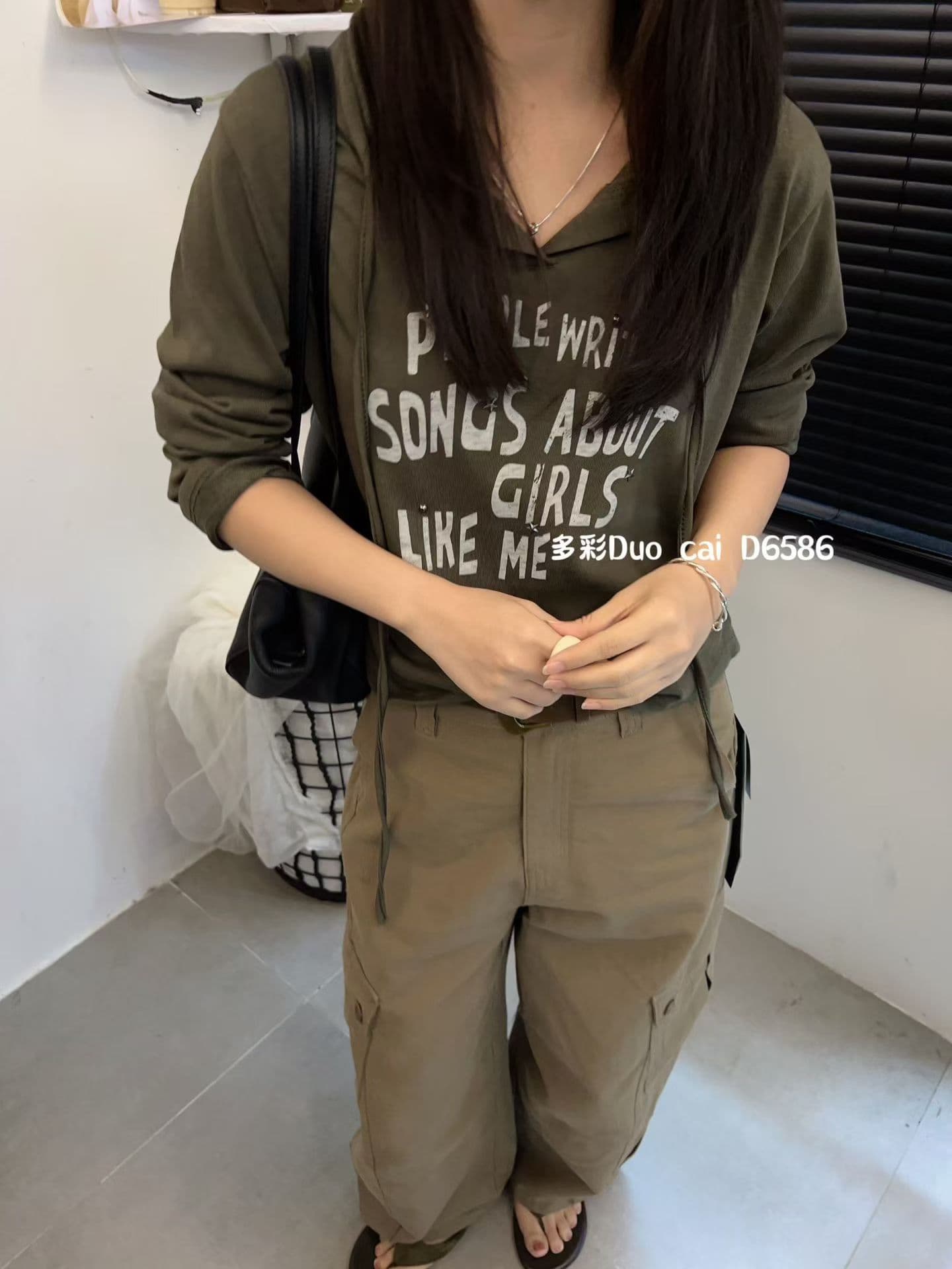 게으른 면 이른 가을 새로운 외국 가스 슬림해 보이는 알파벳 프린트 후드 긴팔 티셔츠 여성 ins 상세 이미지 6