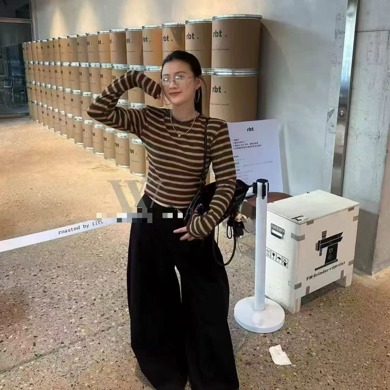 2026 이른 가을 새로운 스트라이프 라운드 넥 긴팔 티셔츠 기본 셔츠 맨위 여성 이미지 5