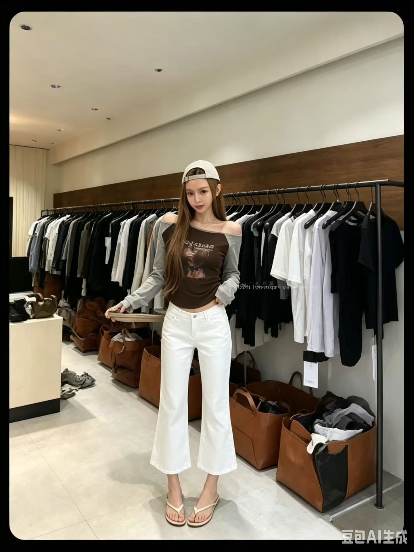 2026 이른 가을 비스듬한 어깨 패치워크 긴팔 티셔츠 맨위 여성 이미지 4