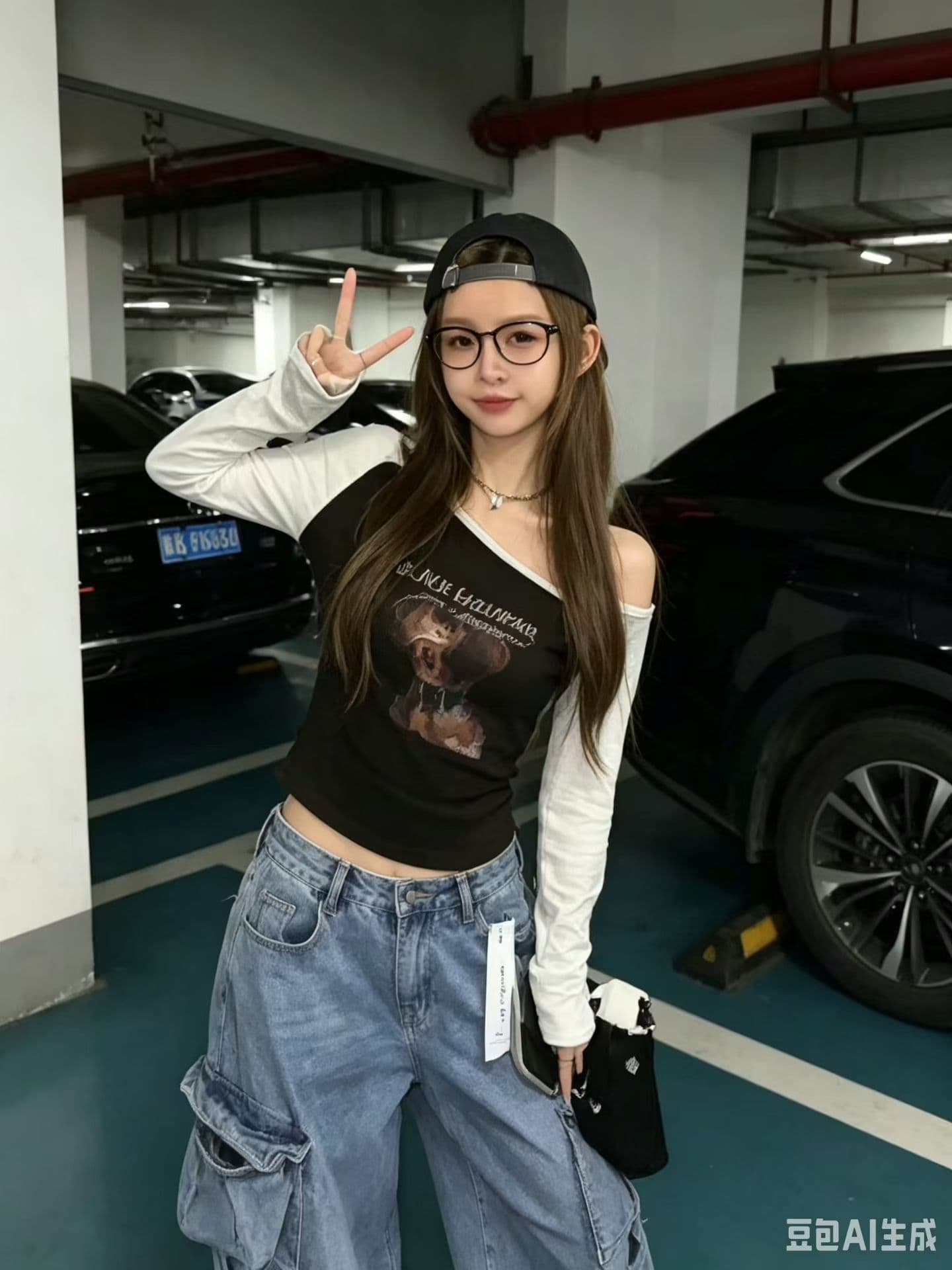 2026 이른 가을 비스듬한 어깨 패치워크 긴팔 티셔츠 맨위 여성 상세 이미지 3