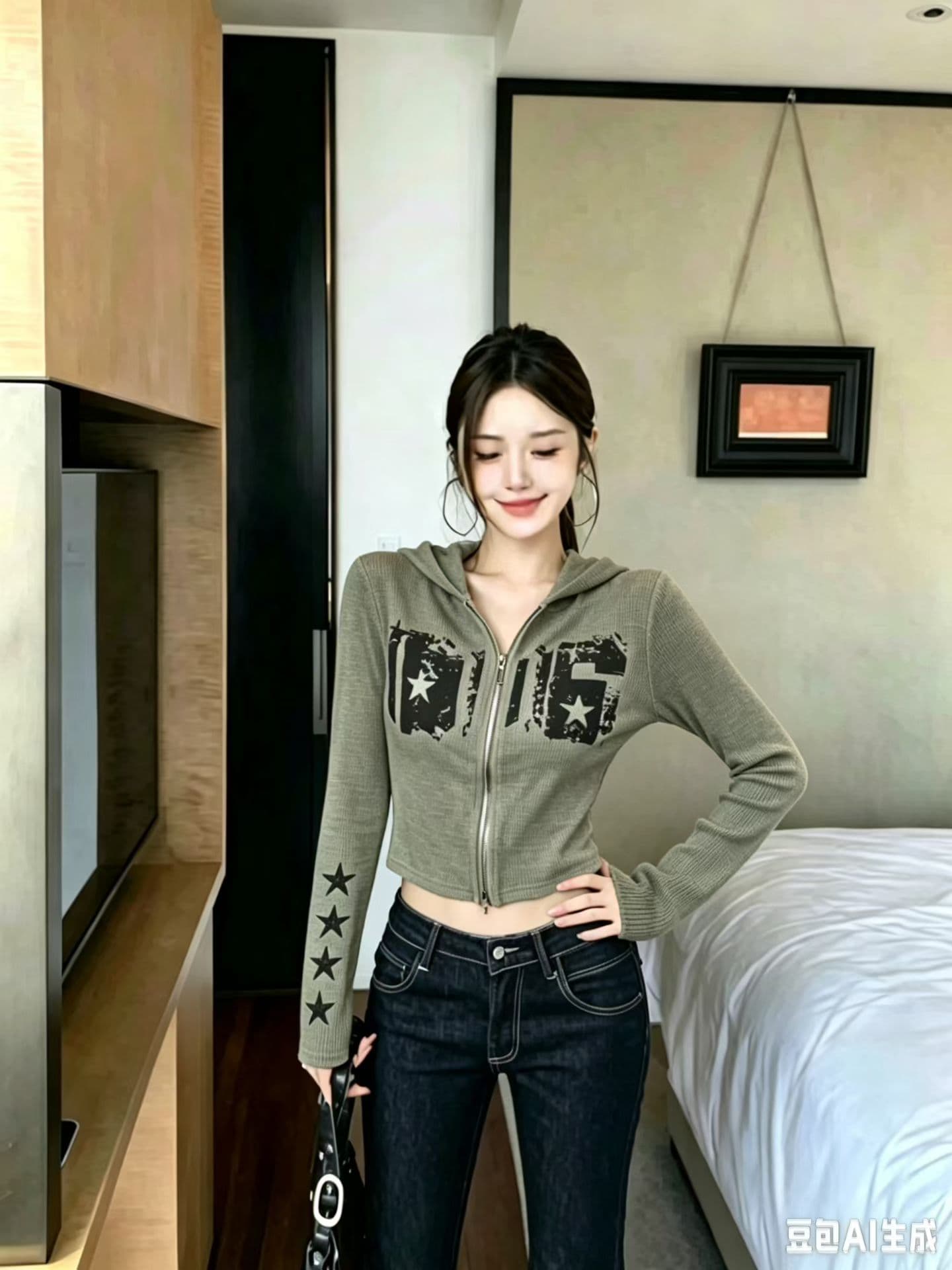 2026 가을 새로운 한국 스타일 패션 다용도 몸매 가꾸기 슬림해 보이는 후드 지퍼 긴팔 티셔츠 맨위 여성 이미지 3