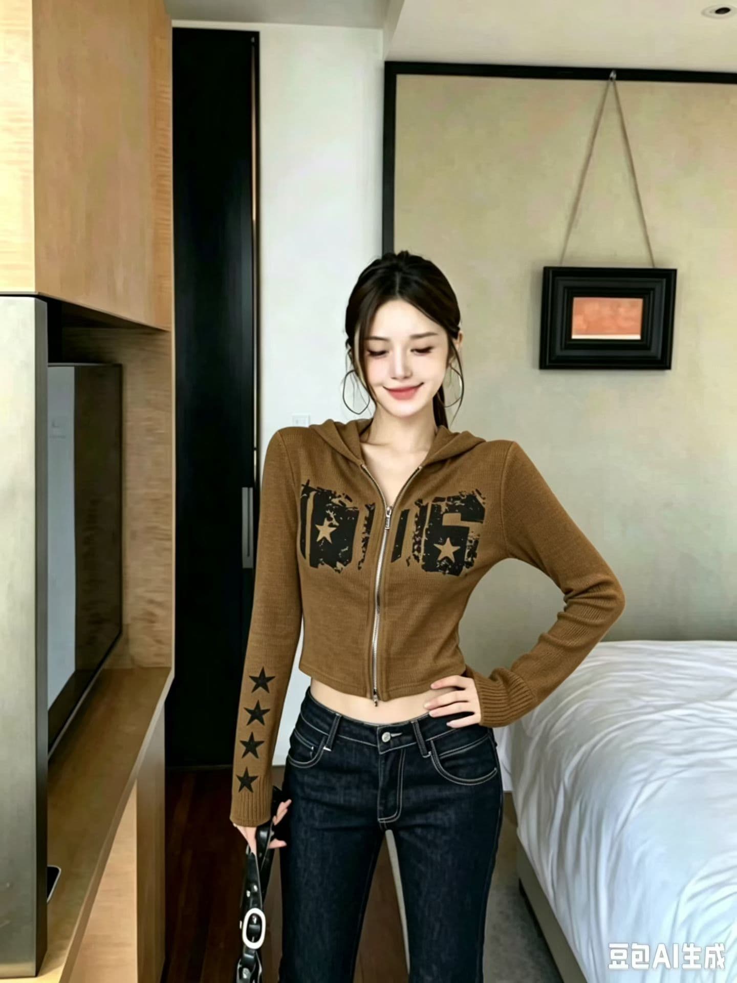 2026 가을 새로운 한국 스타일 패션 다용도 몸매 가꾸기 슬림해 보이는 후드 지퍼 긴팔 티셔츠 맨위 여성 상세 이미지 4