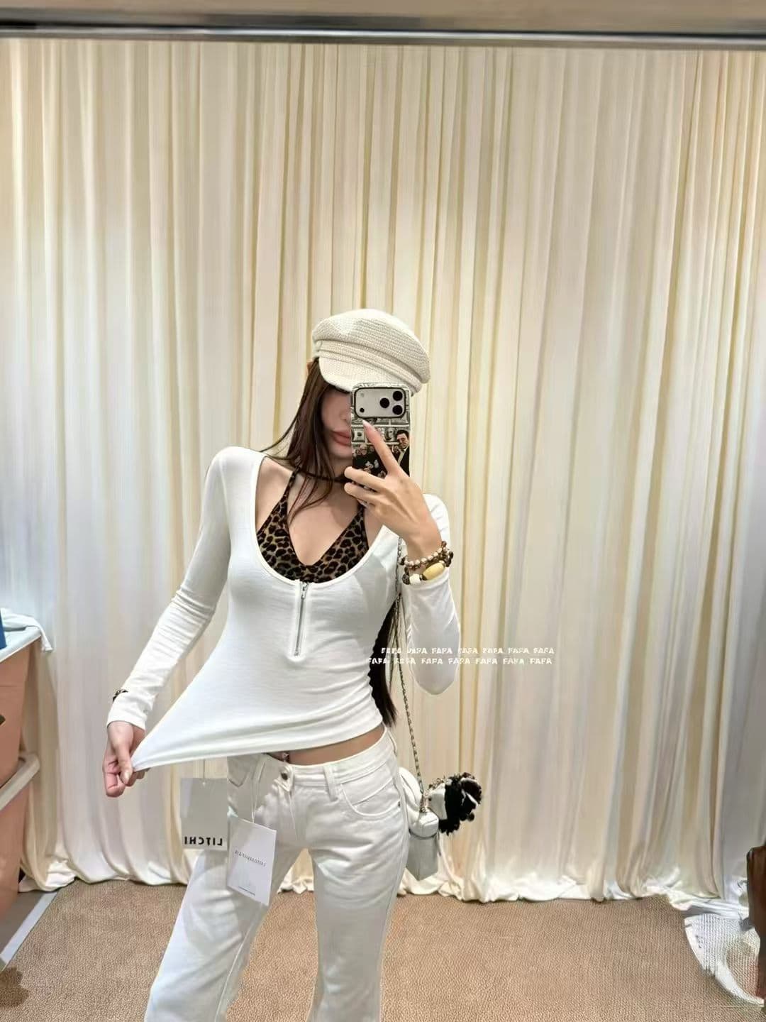 26 가을 레오파드 무늬 행침 목 조끼 u 칼라 몸매 가꾸기 티셔츠 맨위 투피스 세트 상세 이미지 2