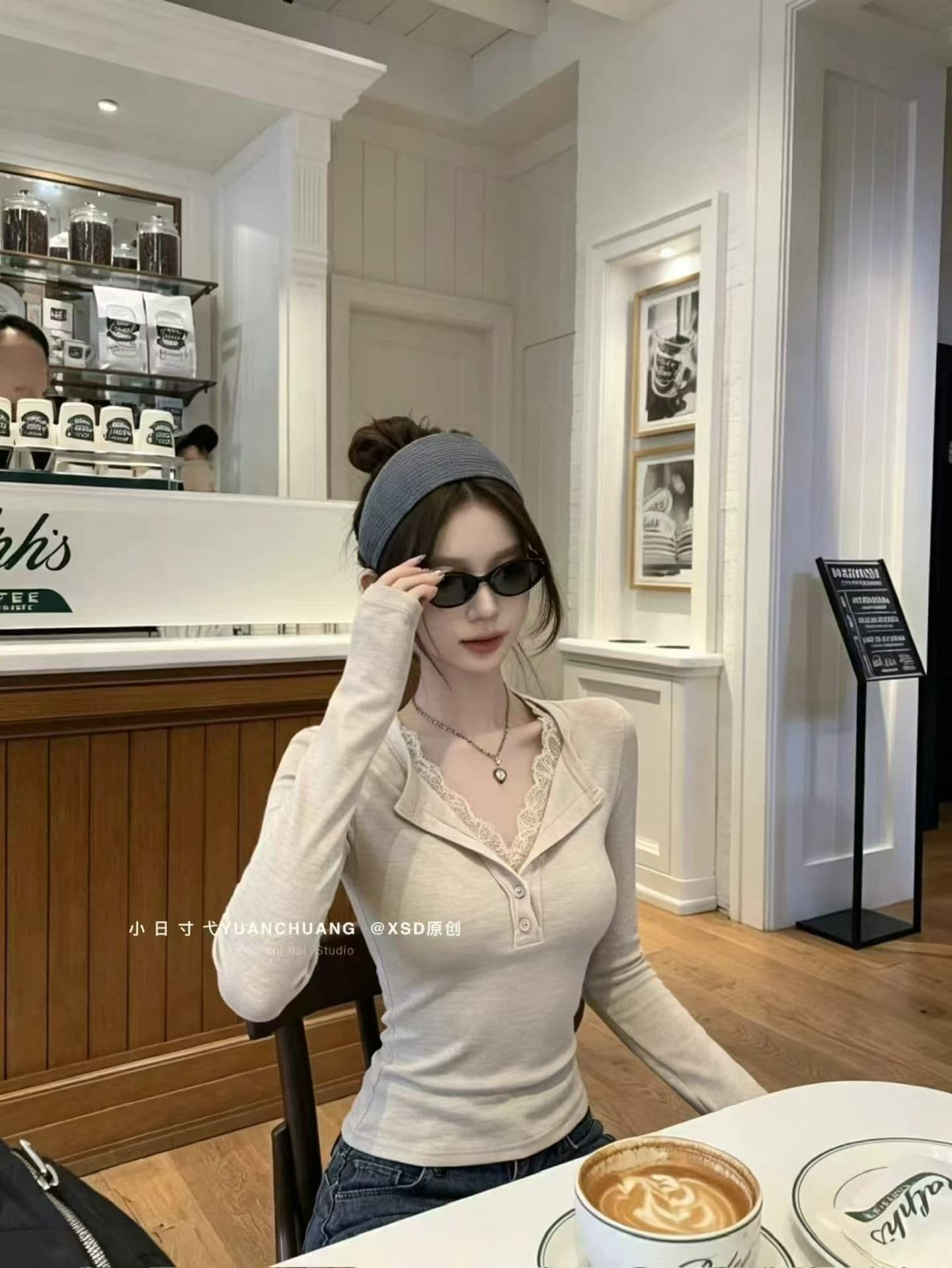 아메리칸 핫걸 긴팔 티셔츠 여성 가을 겨울철 레이스 조각 슬림해 보이는 다용도 만나는 순수한 욕망 맨위 상세 이미지 4
