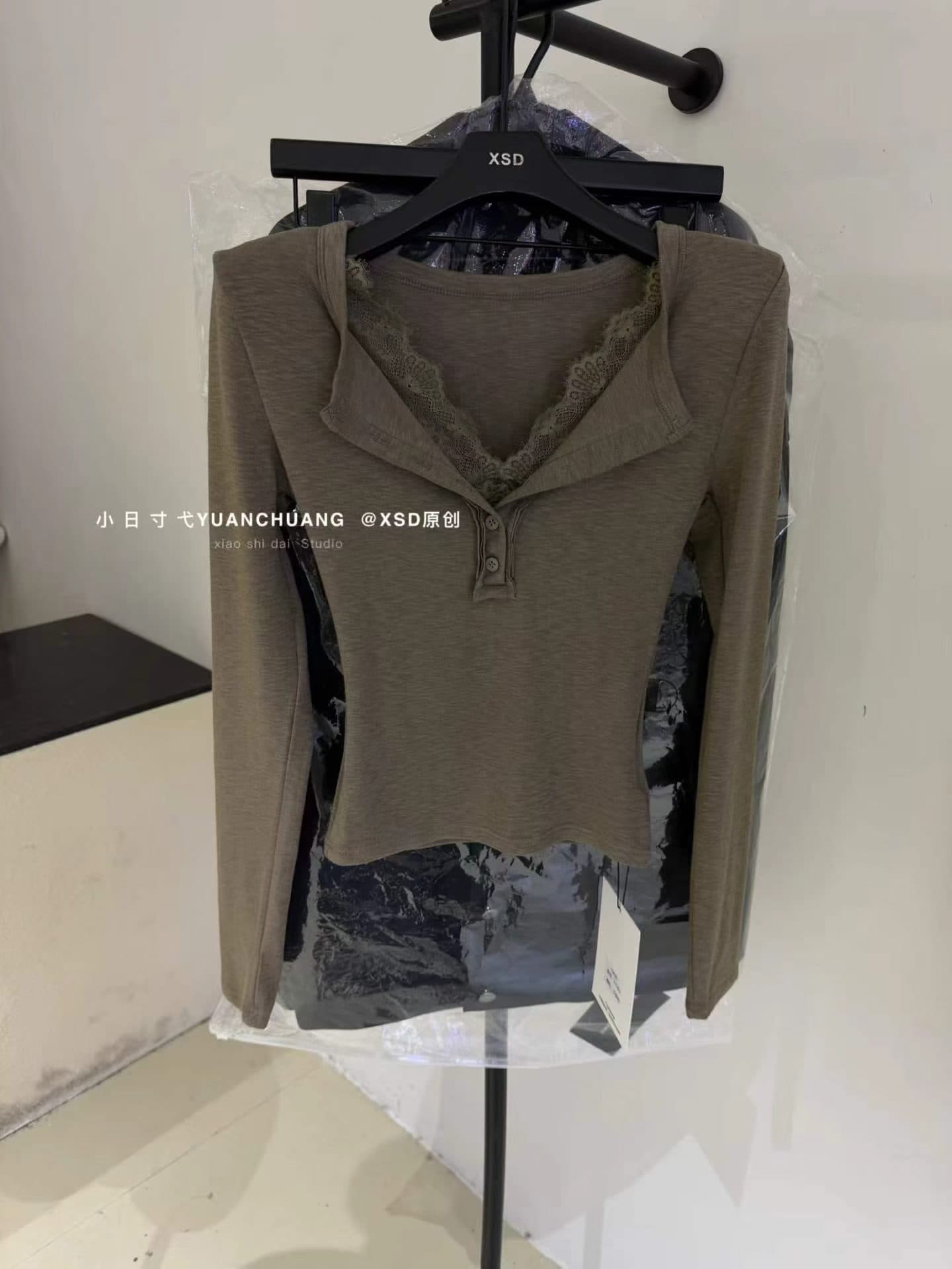 아메리칸 핫걸 긴팔 티셔츠 여성 가을 겨울철 레이스 조각 슬림해 보이는 다용도 만나는 순수한 욕망 맨위 상세 이미지 12