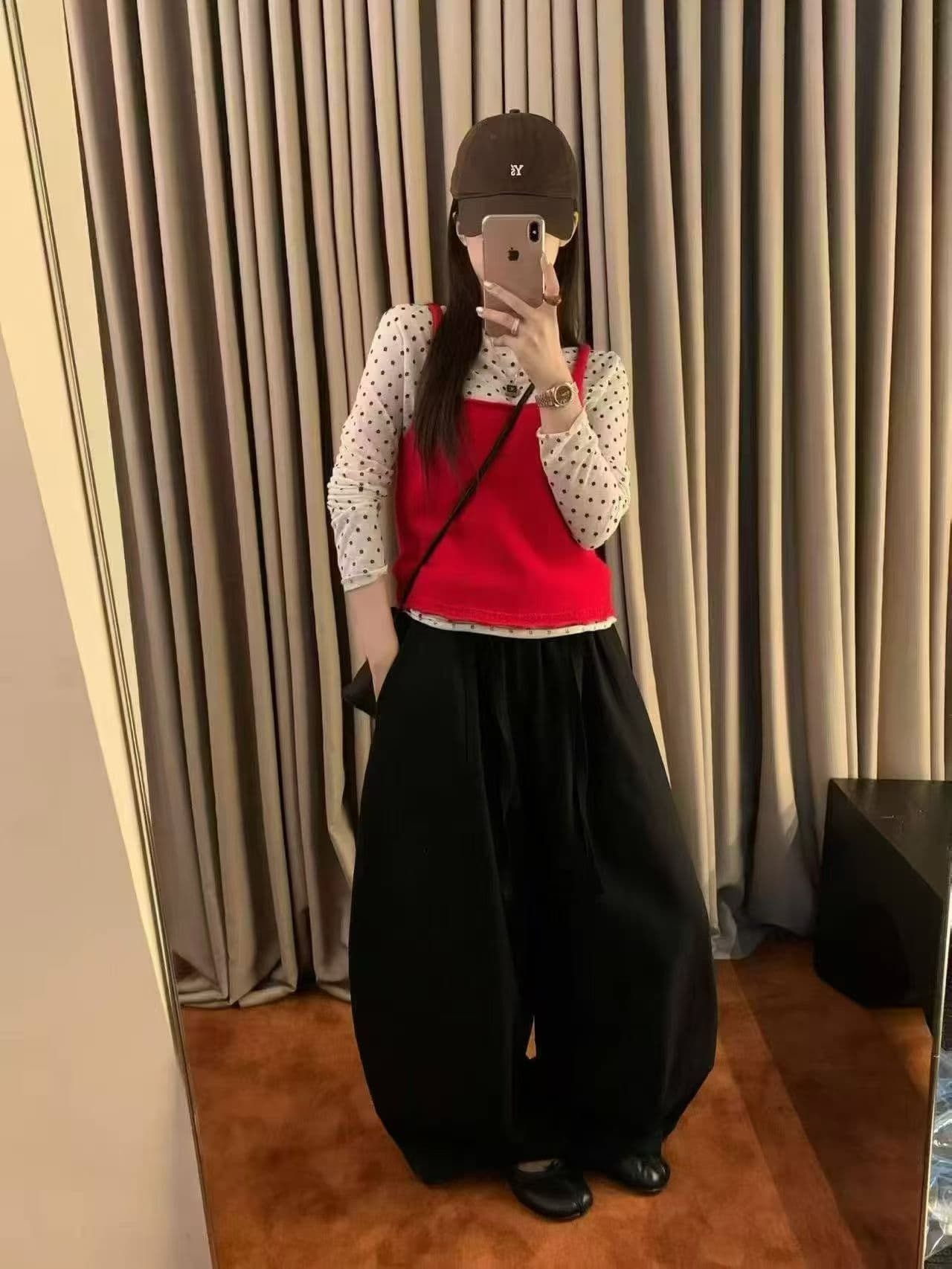 가을 켜기 새로운 패션 착용 가져 가라. 한 부서 이른 가을 분위기 센스 니트 조끼 도트 무늬 기본 셔츠 투피스 세트 상세 이미지 2