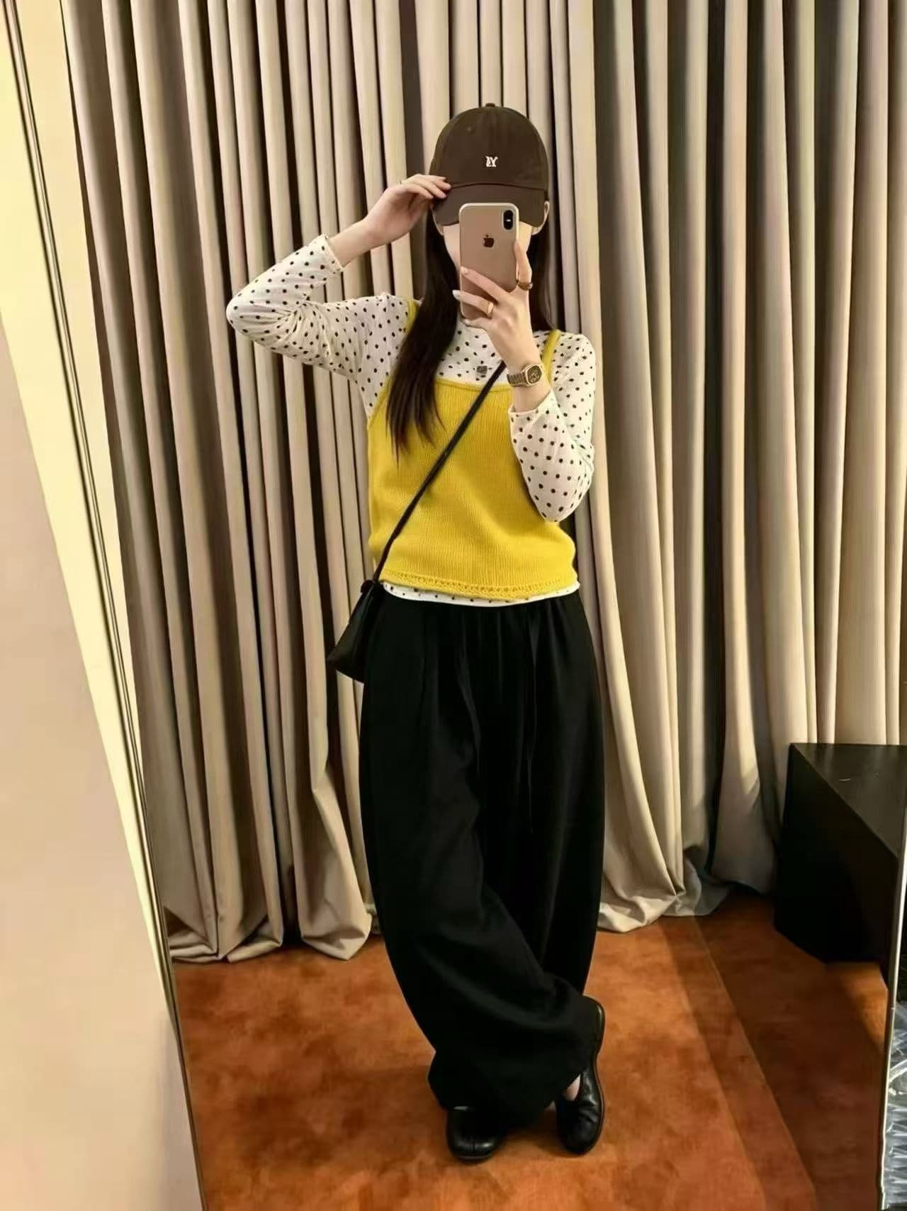 가을 켜기 새로운 패션 착용 가져 가라. 한 부서 이른 가을 분위기 센스 니트 조끼 도트 무늬 기본 셔츠 투피스 세트 상세 이미지 5