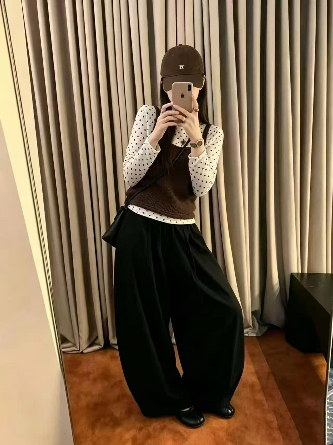가을 켜기 새로운 패션 착용 가져 가라. 한 부서 이른 가을 분위기 센스 니트 조끼 도트 무늬 기본 셔츠 투피스 세트 상세 이미지 10