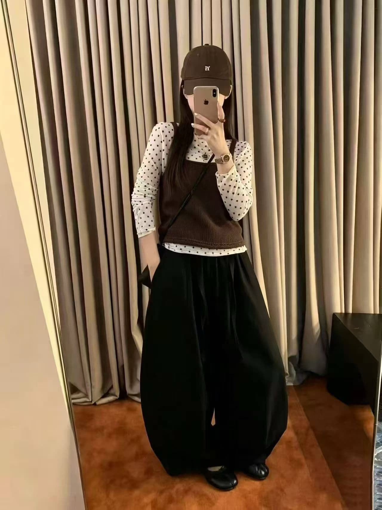 가을 켜기 새로운 패션 착용 가져 가라. 한 부서 이른 가을 분위기 센스 니트 조끼 도트 무늬 기본 셔츠 투피스 세트 상세 이미지 12