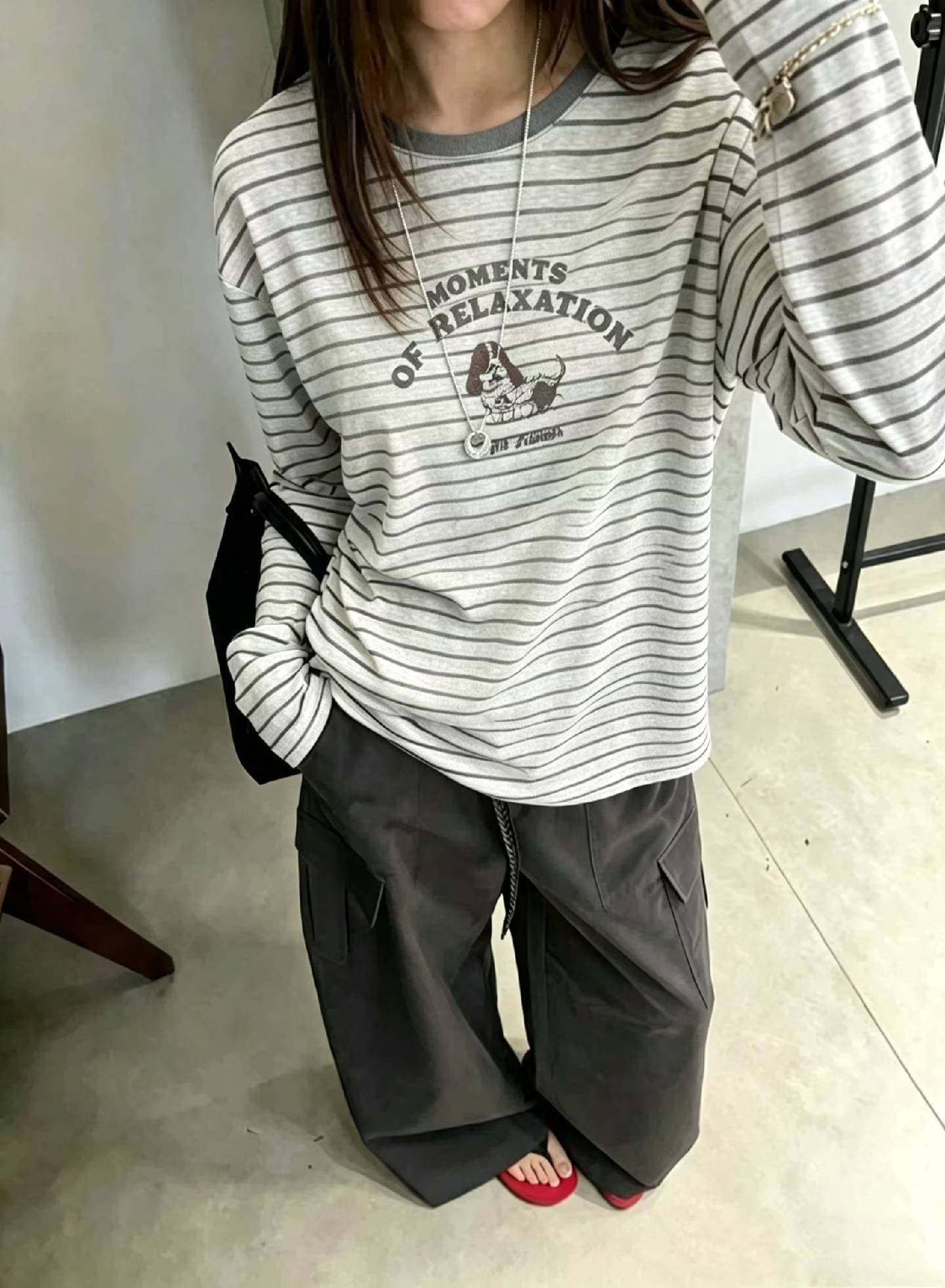 2026 가을 새로운 배색 라운드 넥 스트라이프 긴팔 티셔츠 여성 레저 루즈핏 슬림해 보이는 연령 감소 맨위 트렌디 상세 이미지 4