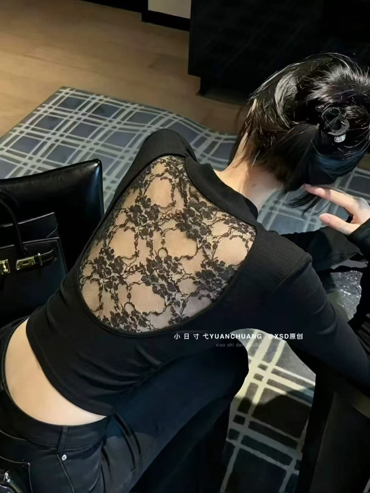 순수한 욕망 바람 핫걸 리본 u 칼라 뒤로 패치워크 레이스 긴팔 티셔츠 가을 겨울 여자 몸매 가꾸기 슬림해 보이는 인사이드 가져 가라. 이미지 2