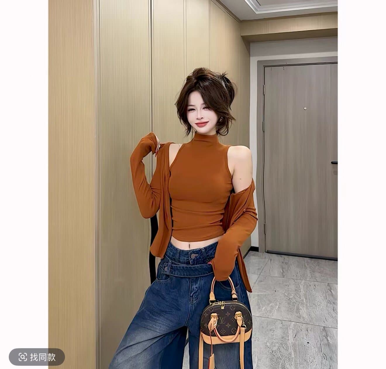 한 부서 핫걸 바람 품격 터틀넥 민소매 조끼 여성 의류 몸매 가꾸기 슬림해 보이는 섹시함 긴팔 오픈 가디건 패션 투피스 세트 상세 이미지 2