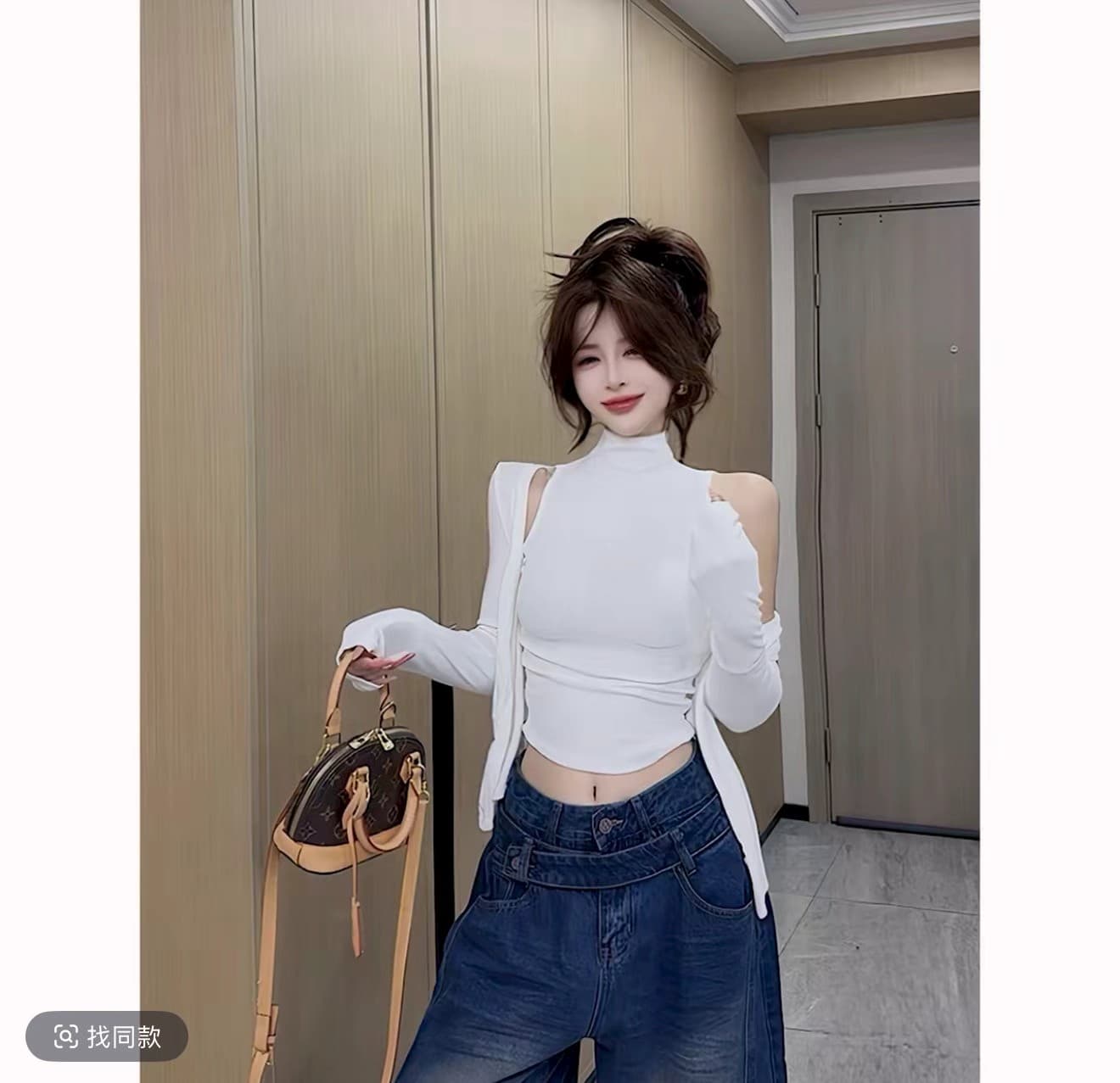 한 부서 핫걸 바람 품격 터틀넥 민소매 조끼 여성 의류 몸매 가꾸기 슬림해 보이는 섹시함 긴팔 오픈 가디건 패션 투피스 세트 상세 이미지 3
