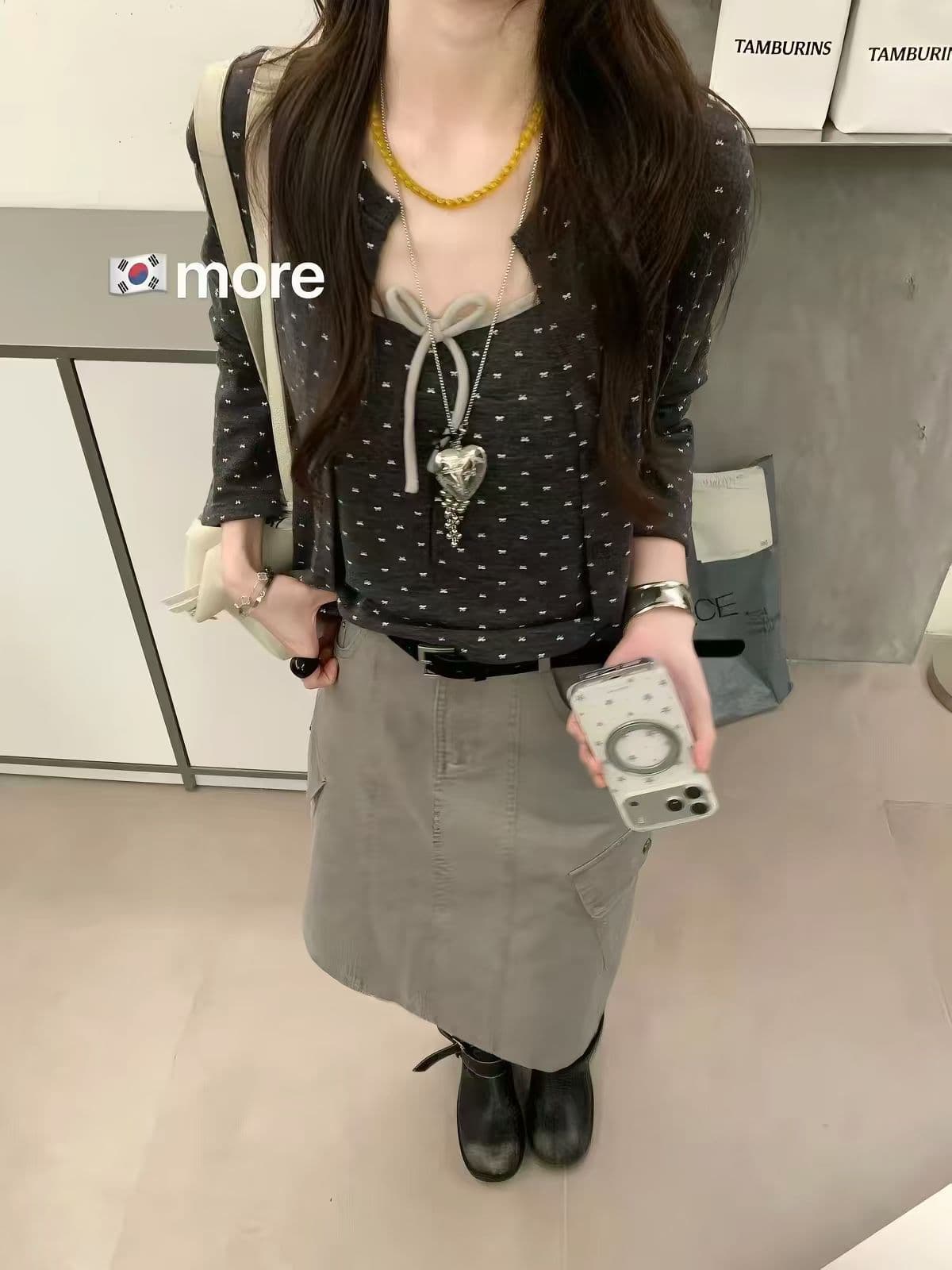 가을 켜기 새로운 한 부서 연령 감소 나비 매듭 작은 열림 셔츠 나비 넥타이 캐미솔 투피스 세트 세트 상세 이미지 1