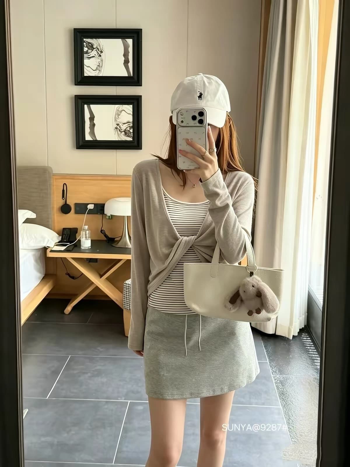 열세 개 한 부서 26 이른 가을 켜기 새로운 한 부서 사실 두 조각 매듭 외부 셔츠 스트라이프 캐미솔 투피스 슈트 이미지 2