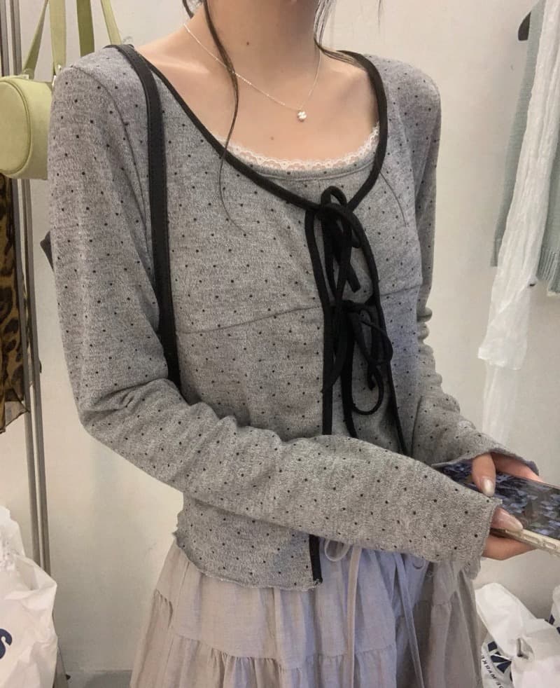 한 부서 달콤함 레이스 조각 인사이드 가져 가라. 캐미솔 도트 무늬 레이스업 긴팔 오픈 가디건 여성 가을 2026 투피스 세트 상세 이미지 6