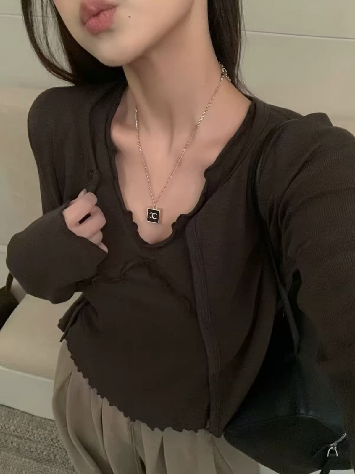 한 부서 품격 스택 착용 오픈 가디건 긴팔 티셔츠 투피스 조끼 여성 2026 이른 가을 새로운 루즈핏 슬림해 보이는 맨위 이미지 2