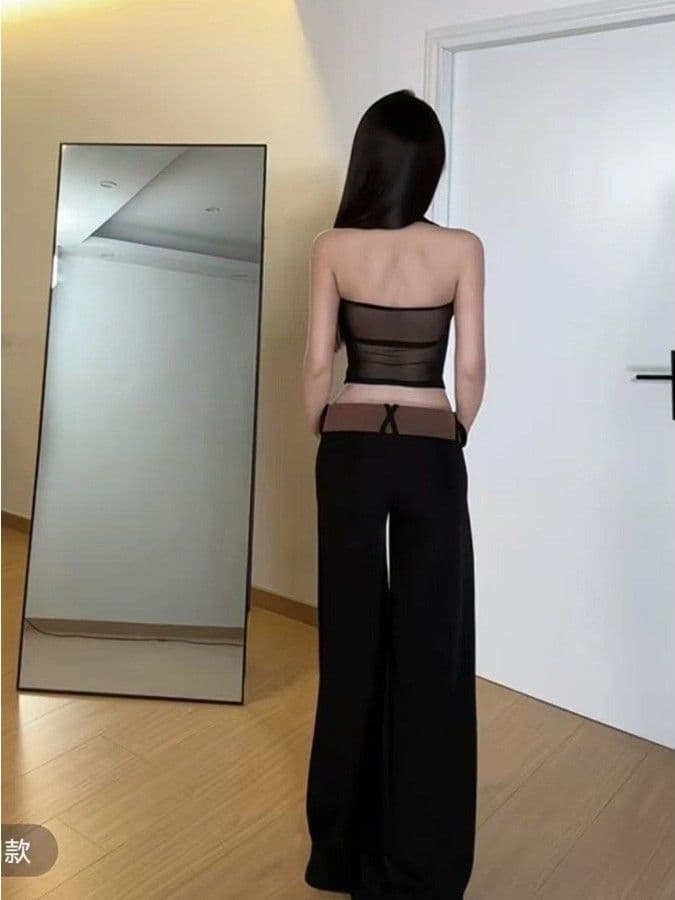 망사 사람들 면 아메리칸 검정색 섹시함 망사 핫픽스 행침 목 캐미솔 여름 태국 사람 스타일 핫걸 맨위 상세 이미지 2